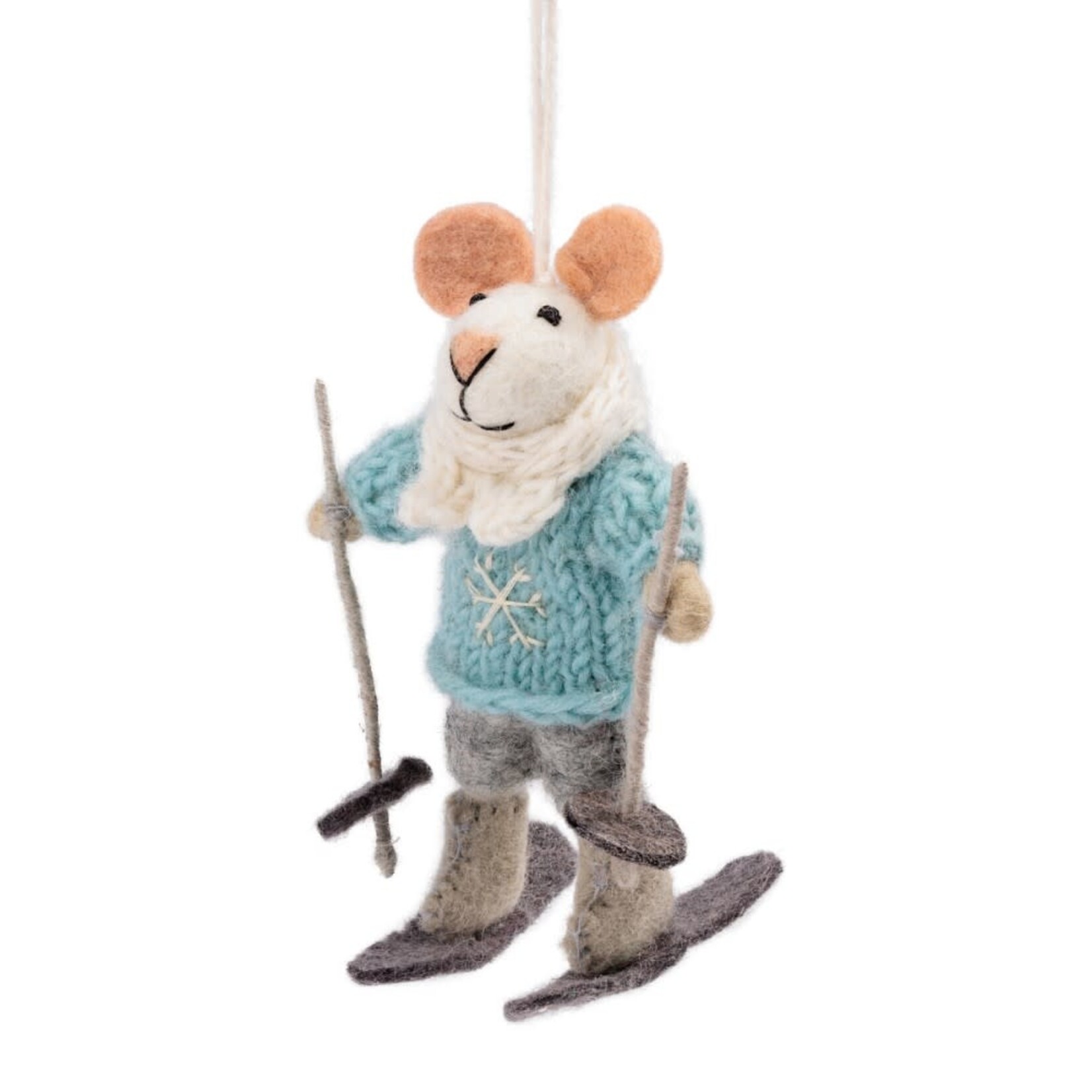 Sjaal met Verhaal Sjaal met verhaal Hanger muis Skiër 12x8 cm Fairmade Fairtrade handgemaakt in Nepal