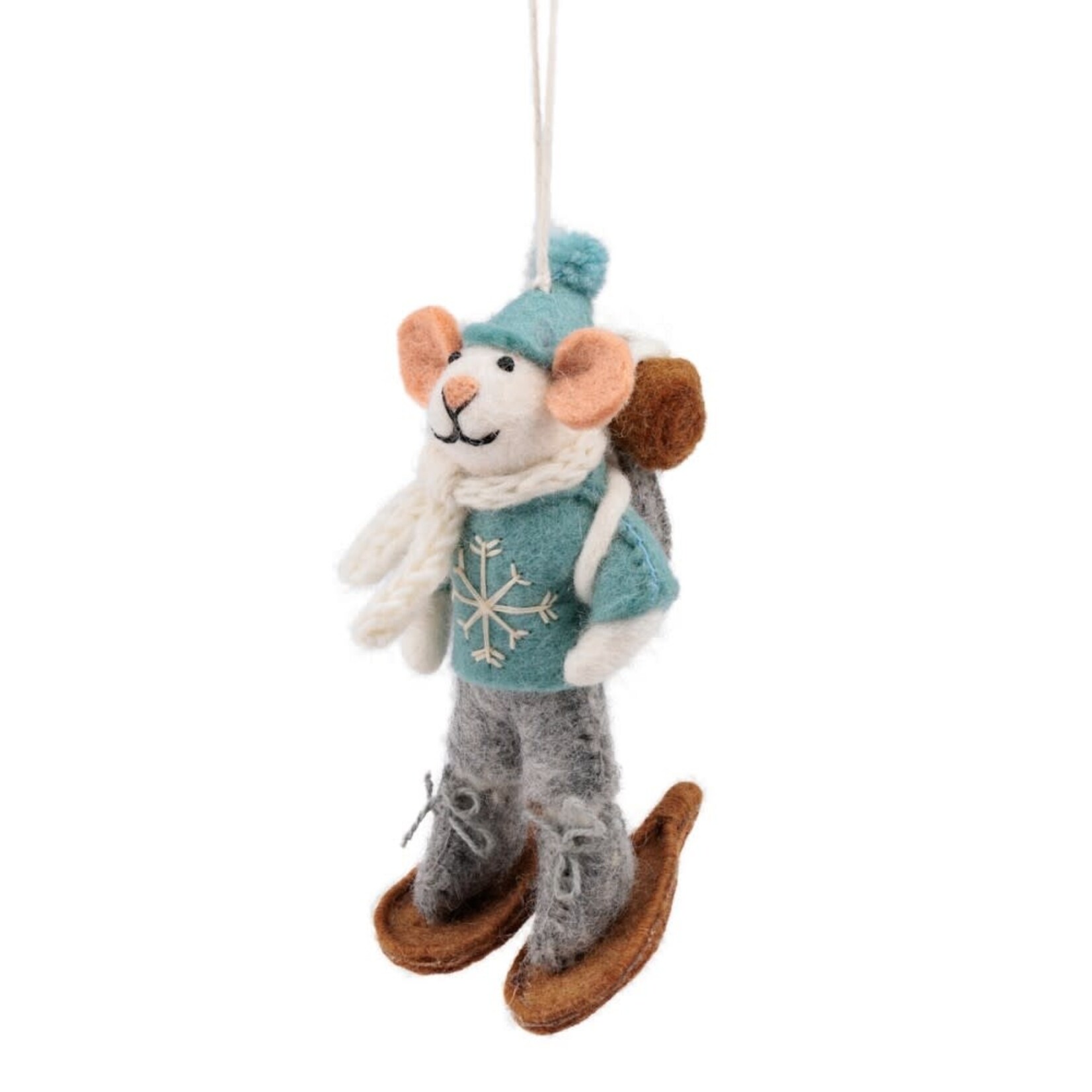 Sjaal met Verhaal Sjaal met verhaal Hanger muis Sneeuwwandelaar 7x8x15 cm Fairmade Fairtrade handgemaakt in Nepal