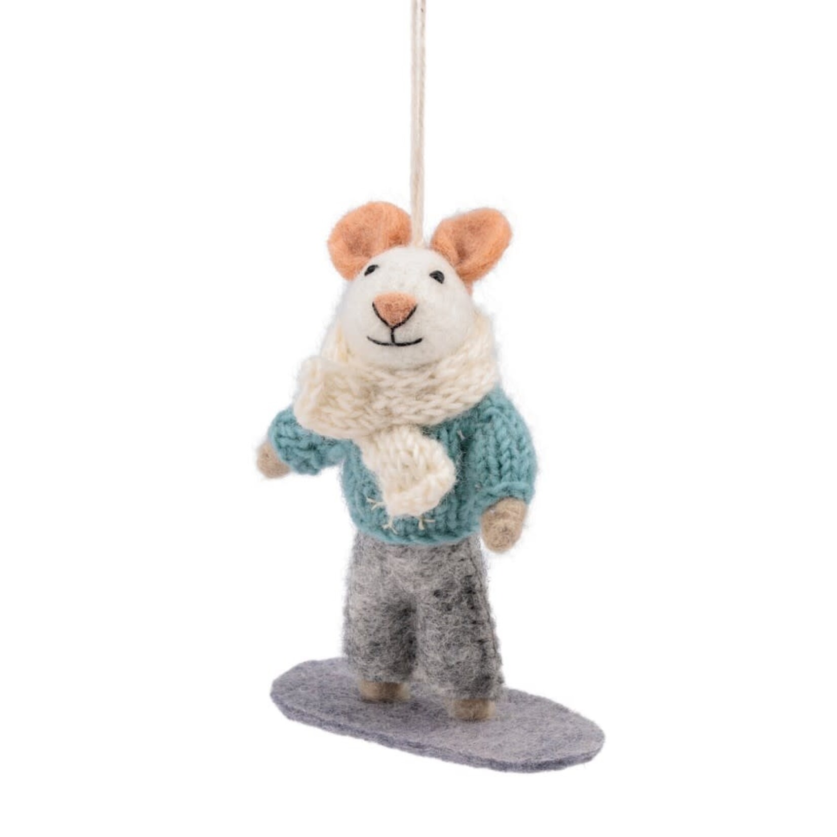 Fairmade Fairtrade Hanger muis Snowboarder 9x5x12 cm Fairmade Fairtrade handgemaakt in Nepal