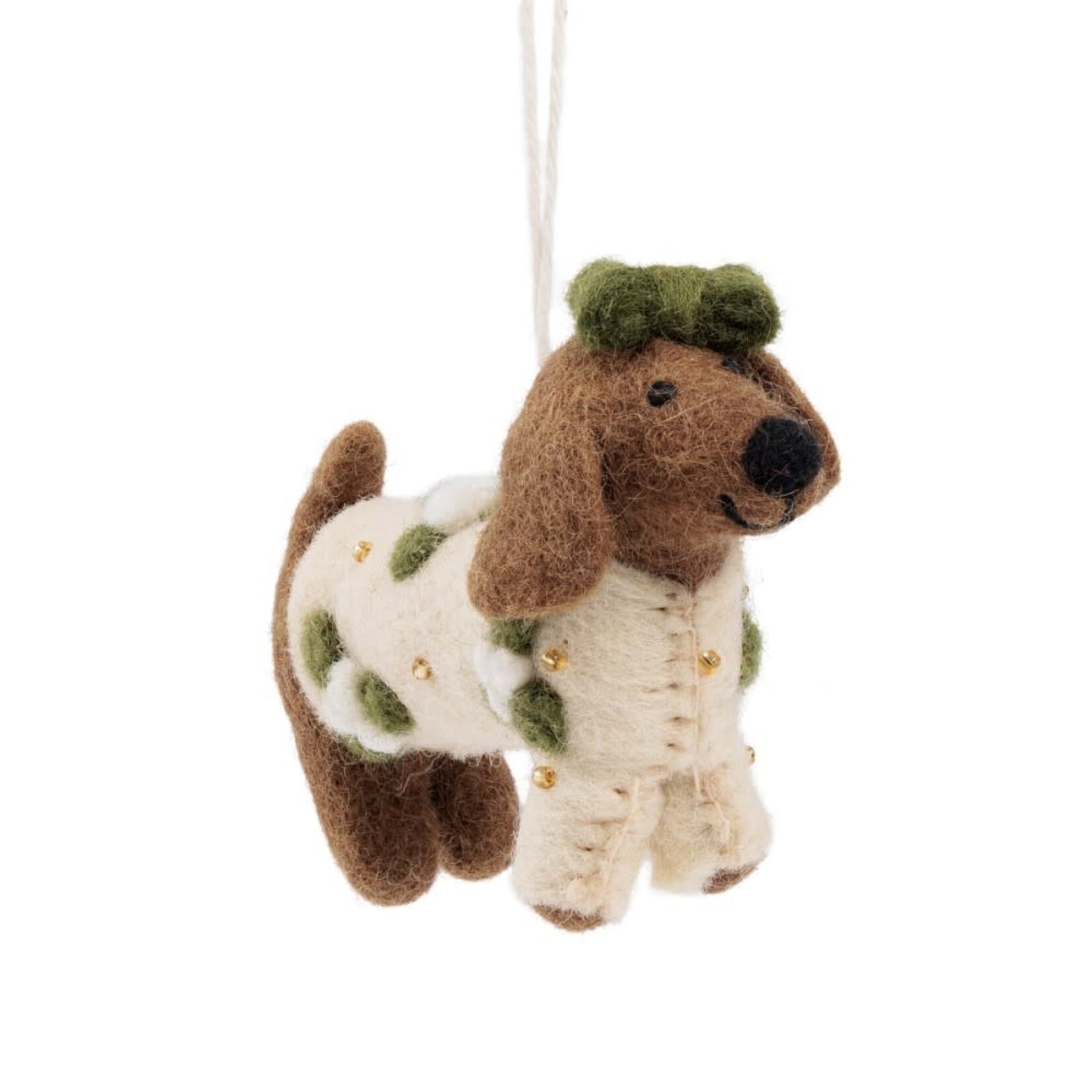 Fairmade Fairtrade Hanger Teckel met Creme kerstpakje  Fairmade Fairtrade handgemaakt in Nepal