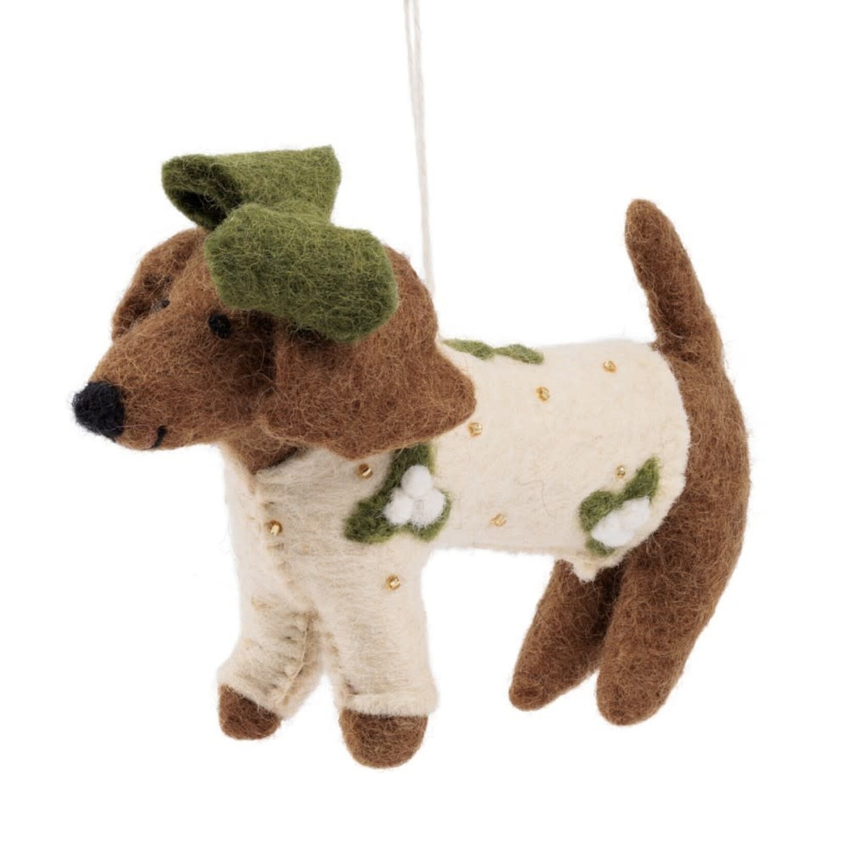 Fairmade Fairtrade Hanger Teckel XL met Creme kerstpakje  Fairmade Fairtrade handgemaakt in Nepal