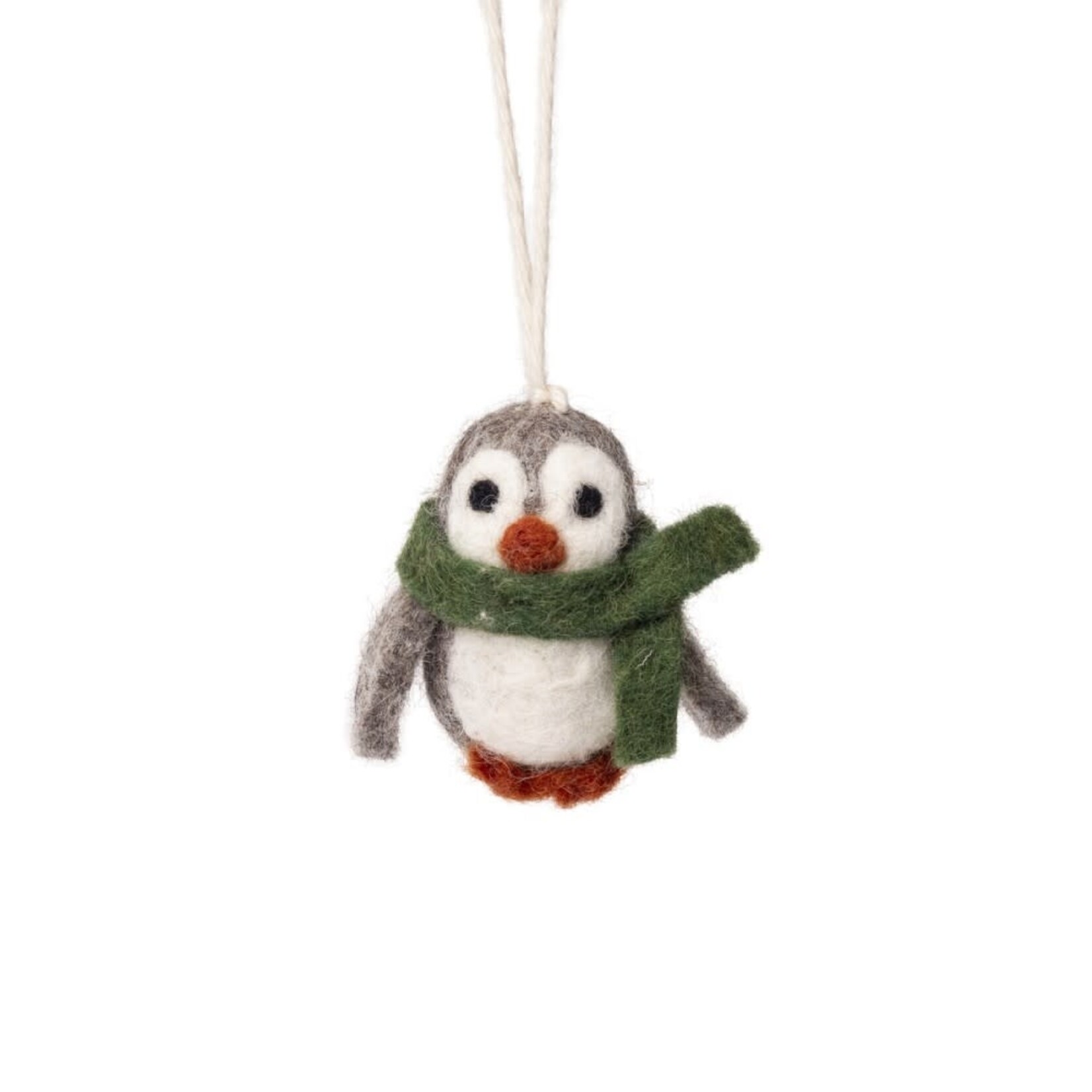 Fairmade Fairtrade Hanger kerst 6 cm pinguïn met sjaal groen Fairmade Fairtrade handgemaakt in Nepal