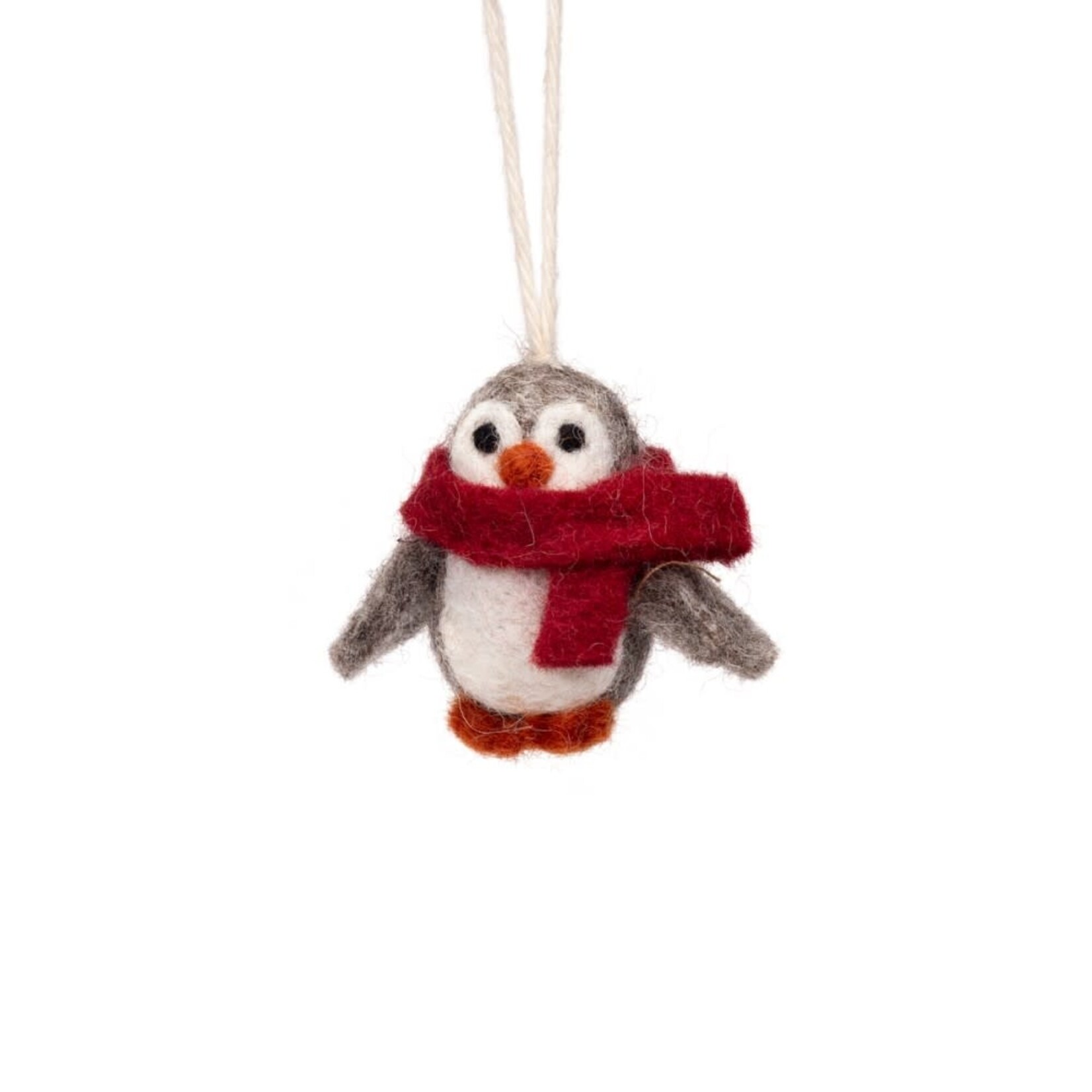 Fairmade Fairtrade Hanger kerst 6 cm pinguïn met sjaal rood Fairmade Fairtrade handgemaakt in Nepal