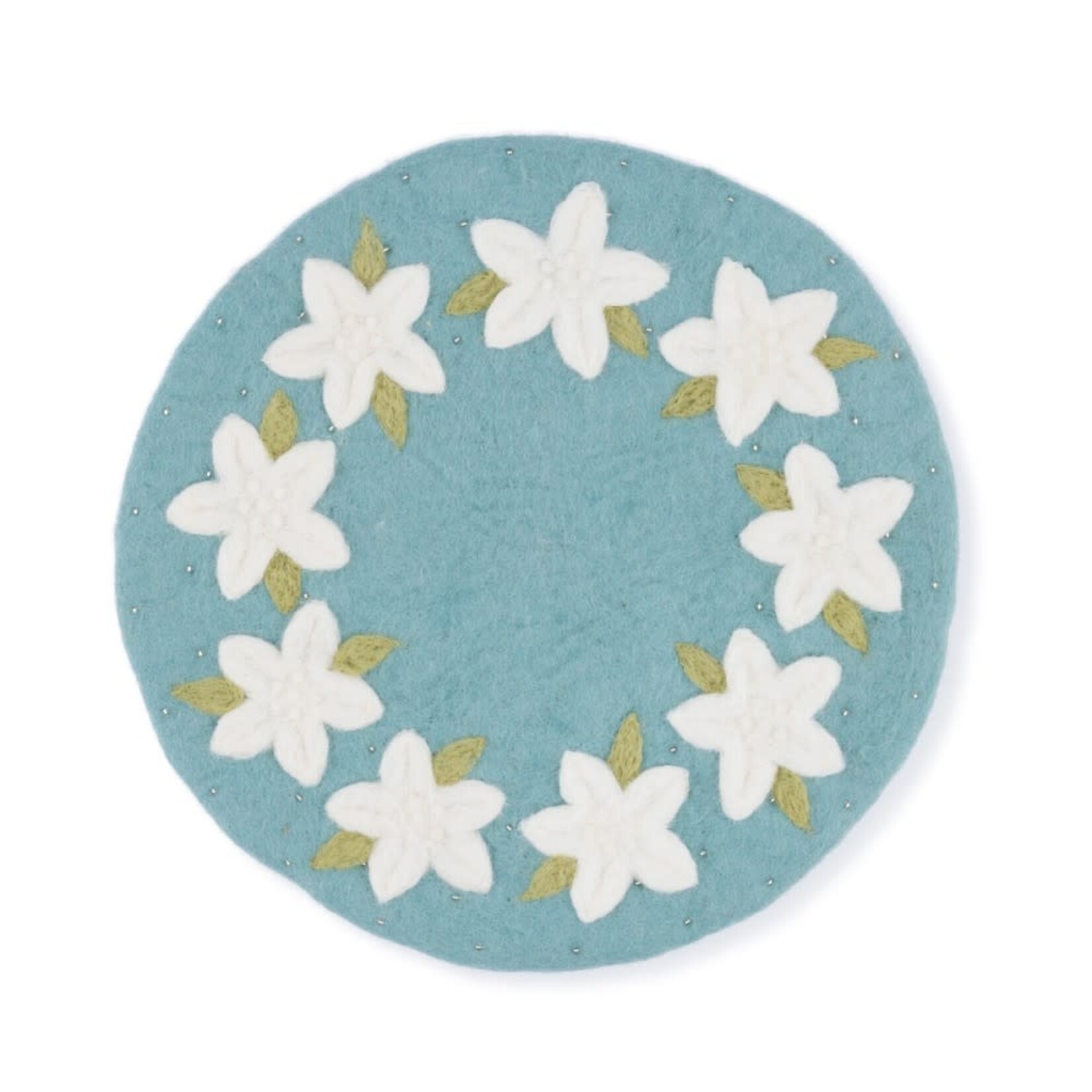 Fairmade Fairtrade Sjaal met Verhaal 35 cm onderzetter placemat ijsblauw Kerstster