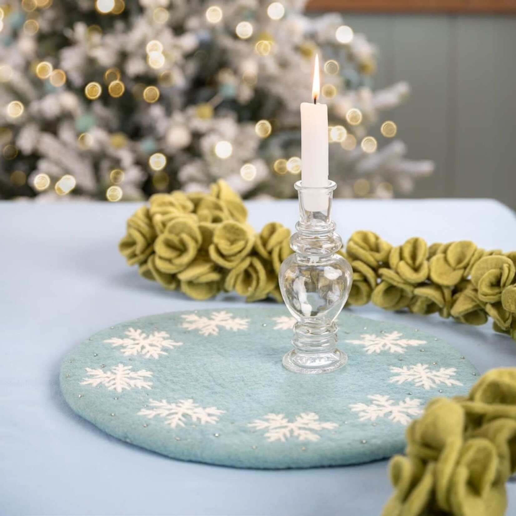 Fairmade Fairtrade Sjaal met Verhaal 35 cm onderzetter placemat ijsblauw Sneeuwvlok