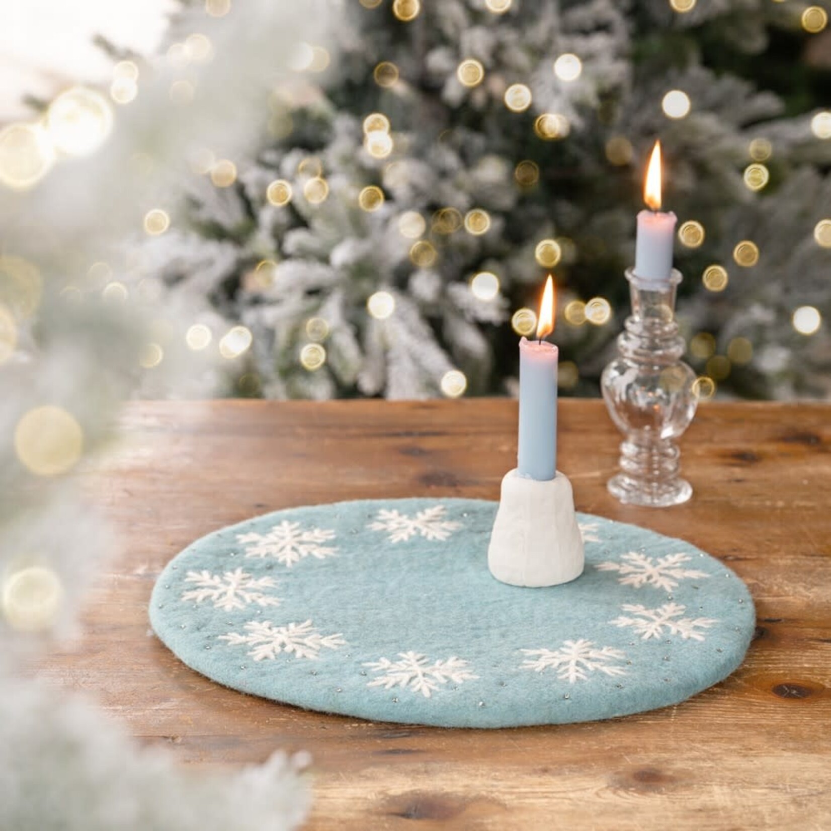 Fairmade Fairtrade Sjaal met Verhaal 35 cm onderzetter placemat ijsblauw Sneeuwvlok