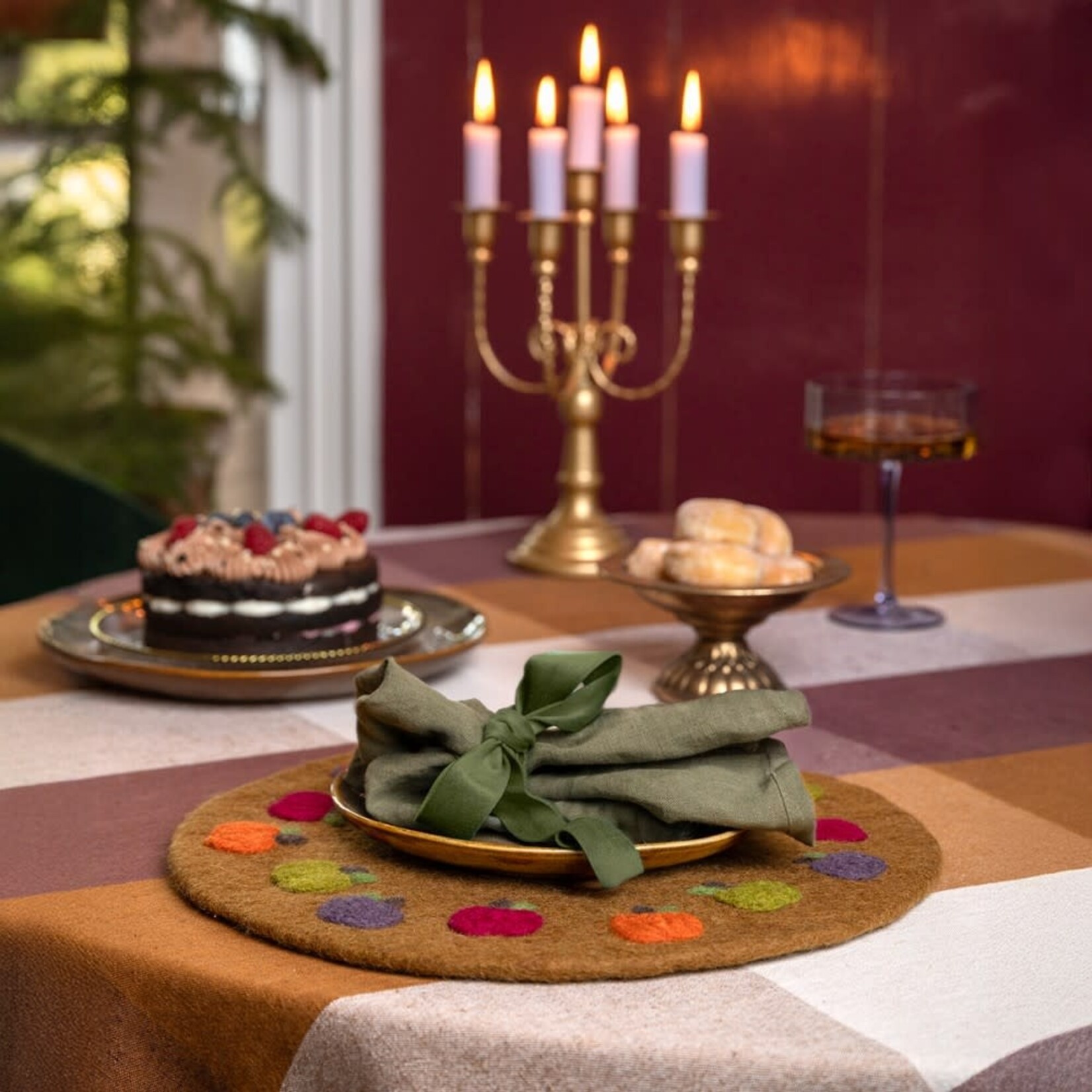Fairmade Fairtrade Sjaal met Verhaal 35 cm onderzetter placemat pompoentjes bruin