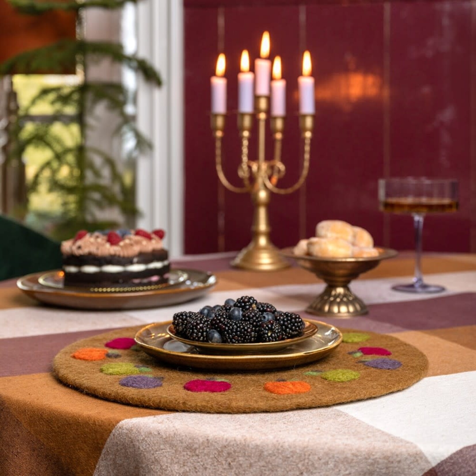 Fairmade Fairtrade Sjaal met Verhaal 35 cm onderzetter placemat pompoentjes bruin