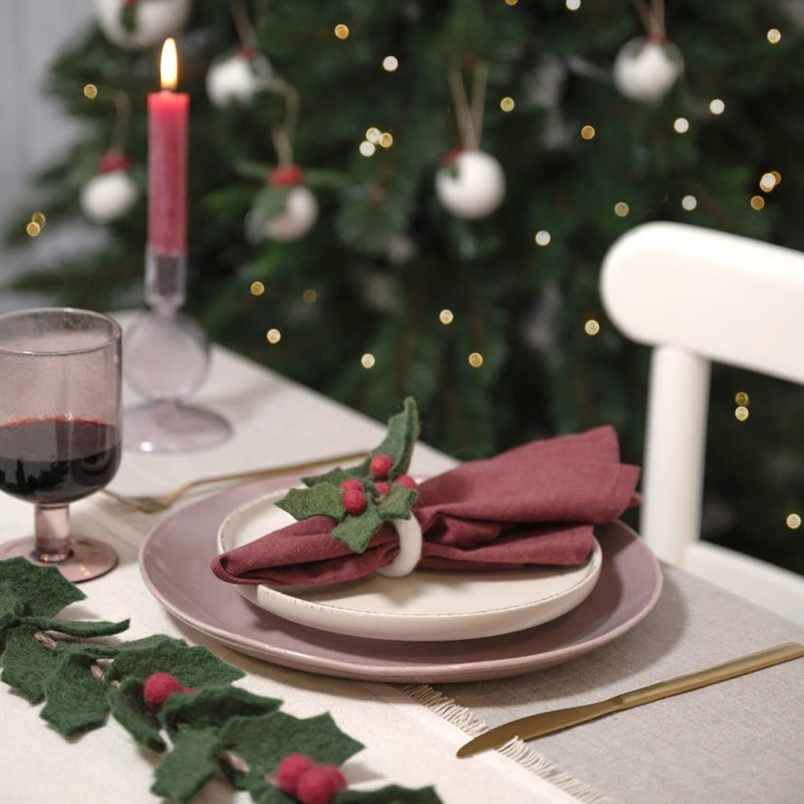 Fairmade Fairtrade Sjaal met Verhaal Servet ring Holly Berry per stuk vilten servetring