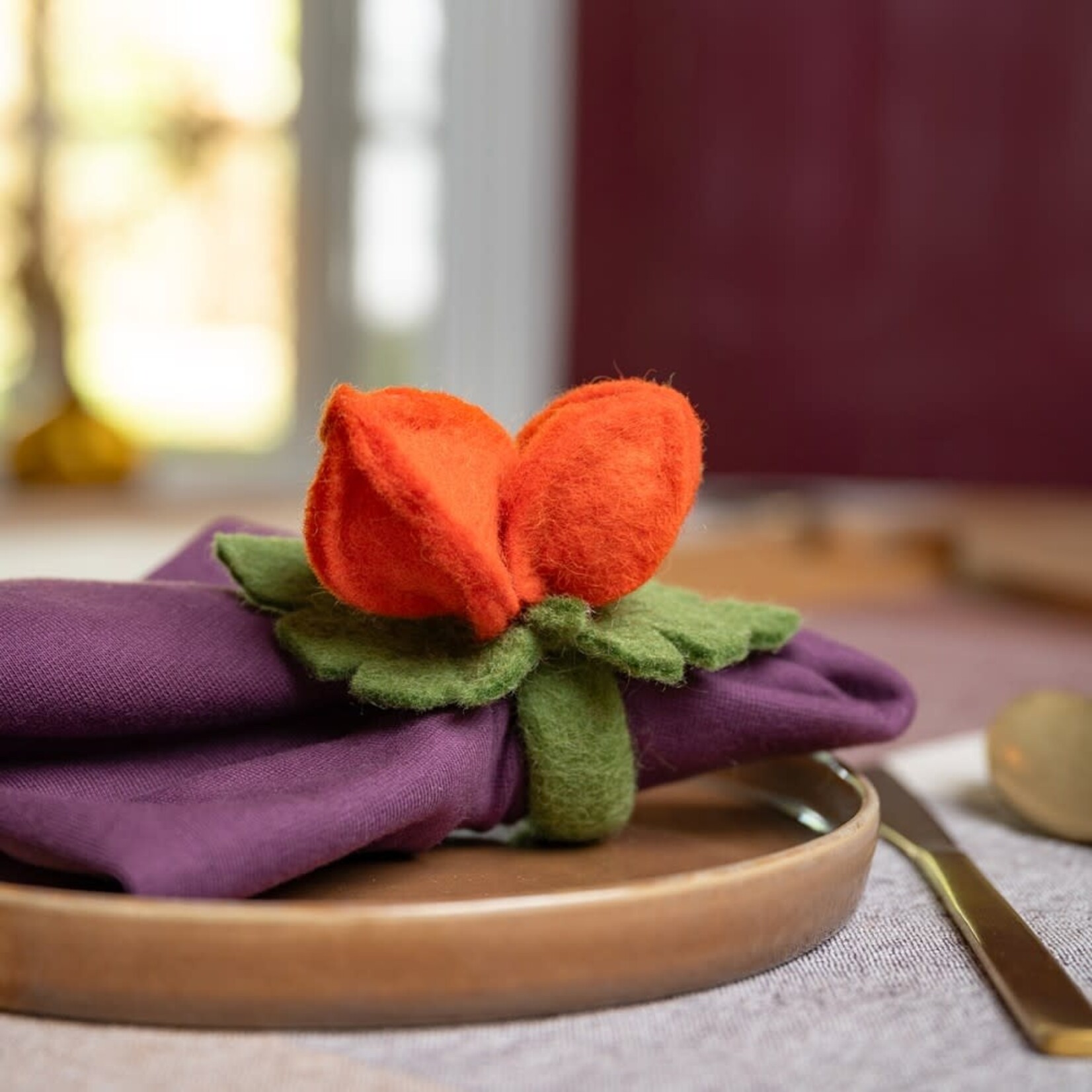 Fairmade Fairtrade voor Sjaal met Verhaal Sjaal met Verhaal Servet ring Physalis Lampion per stuk vilten servetring