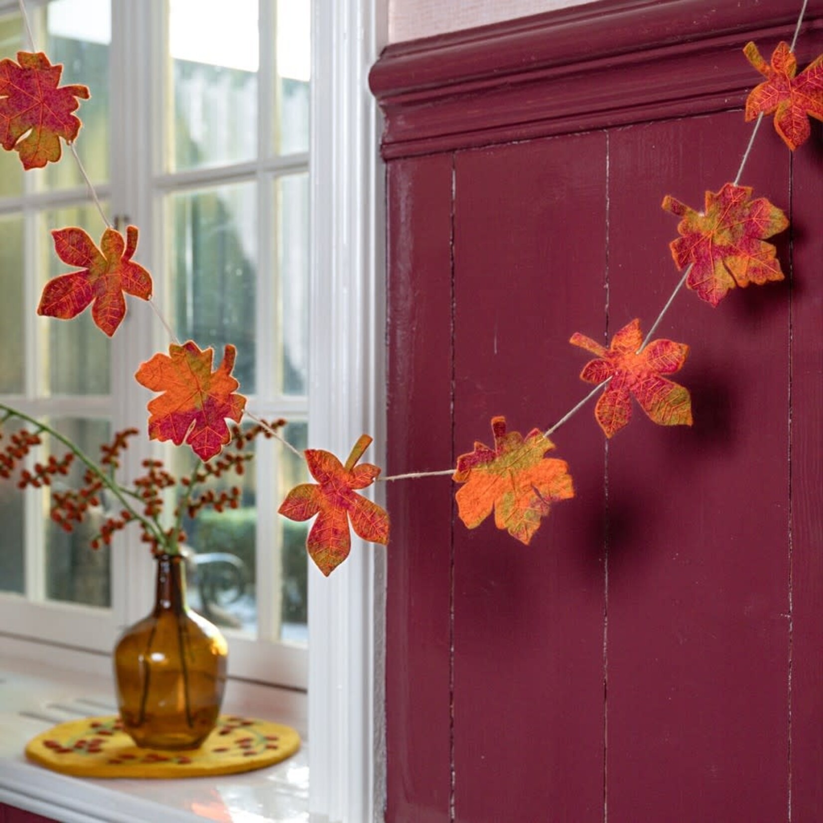 Fairmade Fairtrade Sjaal met Verhaal 145 cm Viltslinger Herfstblad Indian Summer