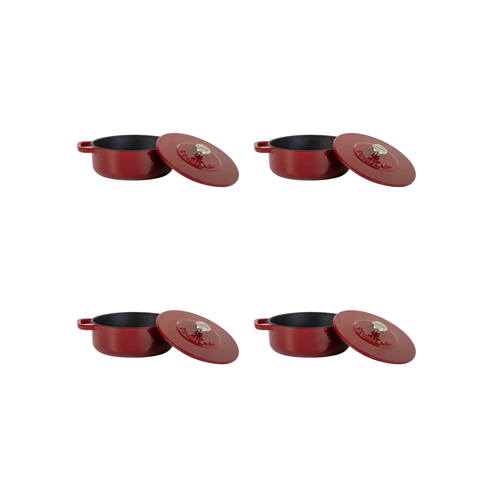 Combekk, Nederlands design  gietijzeren pannen uit gerecycled materiaal. set-4 12 cm mini braadpannetjes rood Combekk 12 cm braadpannen rood set-4 Combekk 1768296bx