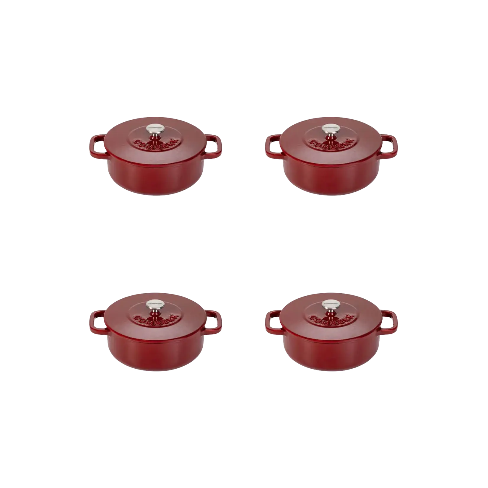 Combekk, Nederlands design  gietijzeren pannen uit gerecycled materiaal. set-4 12 cm mini braadpannetjes rood Combekk 12 cm braadpannen rood set-4 Combekk 1768296bx