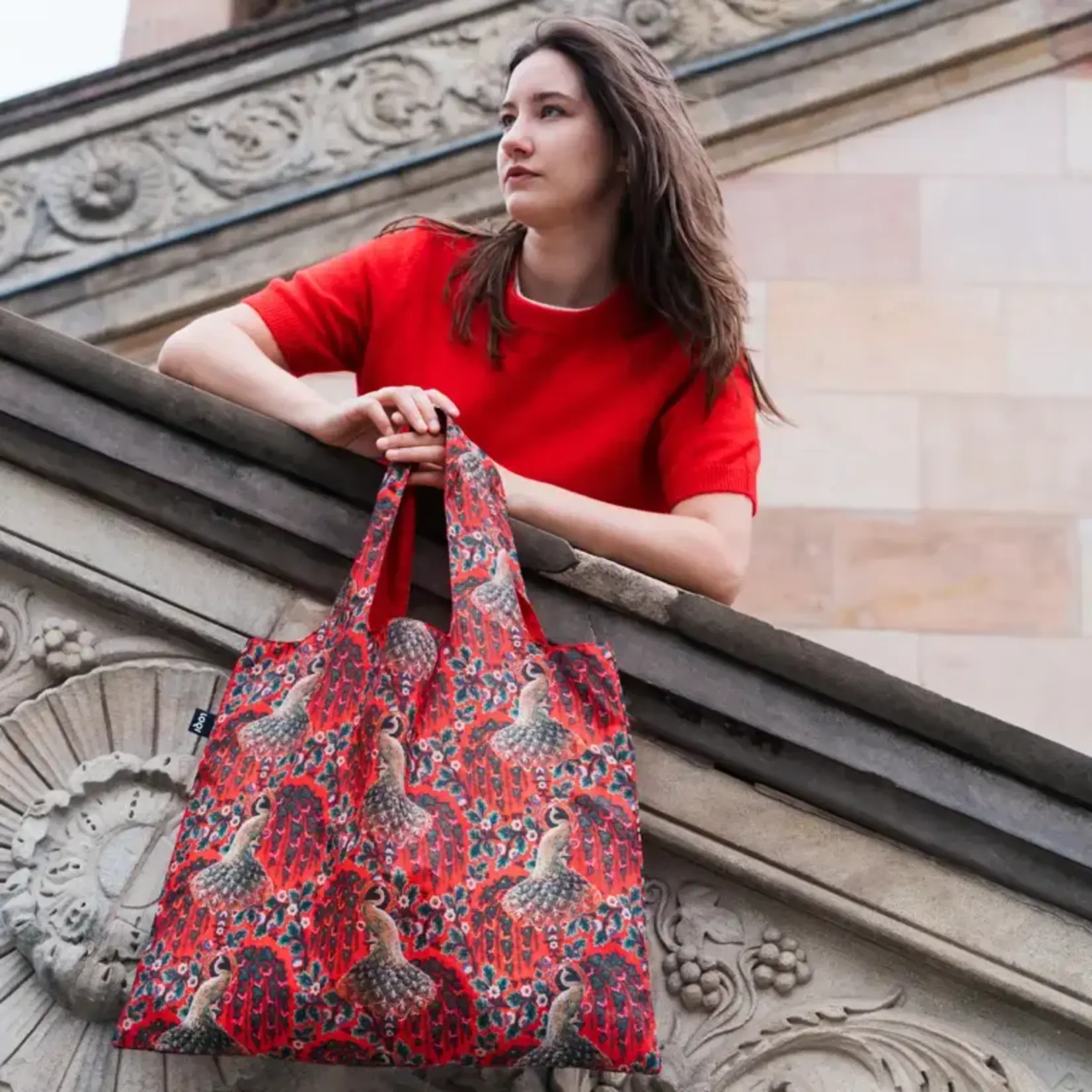 Loqi opvouwbaar tasje Loqi Bag Large Peacock Power gerecycled Loqi artist Collection LQdapp