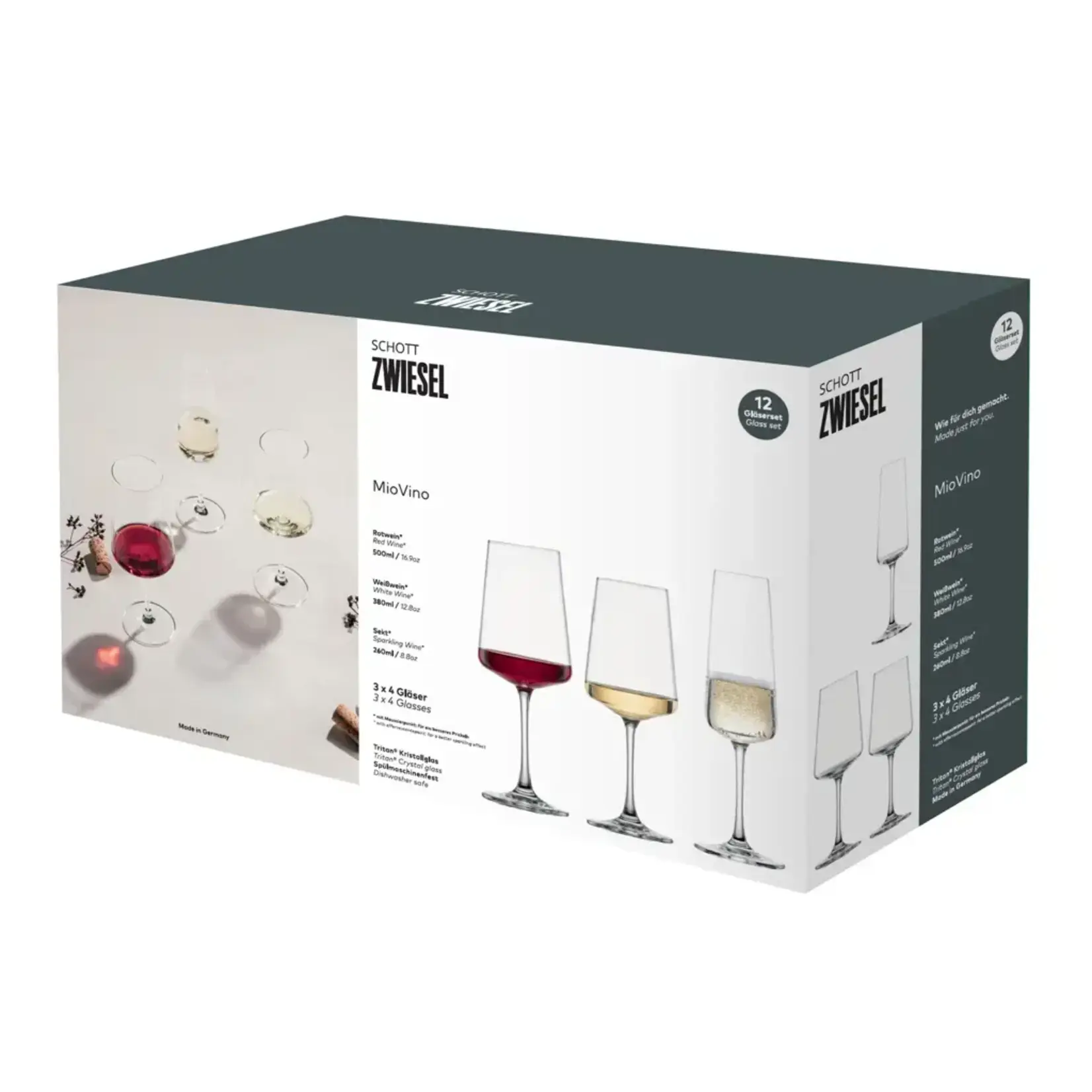 Zwiesel Collection Glas 12 delig set-4 wit-rood-champagne glazen MioVino Schott Zwiesel MioVino 3x4 glazen Zwiesel 124072