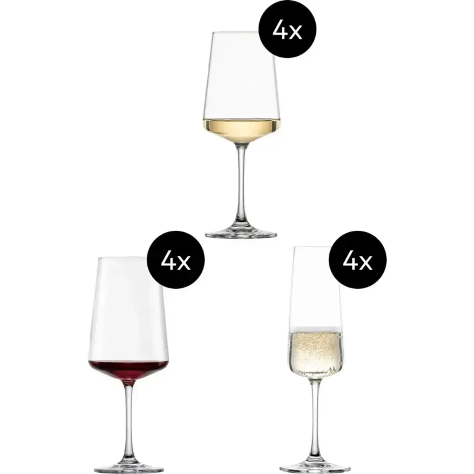 Zwiesel Collection Glas 12 delig set-4 wit-rood-champagne glazen MioVino Schott Zwiesel MioVino 3x4 glazen Zwiesel 124072