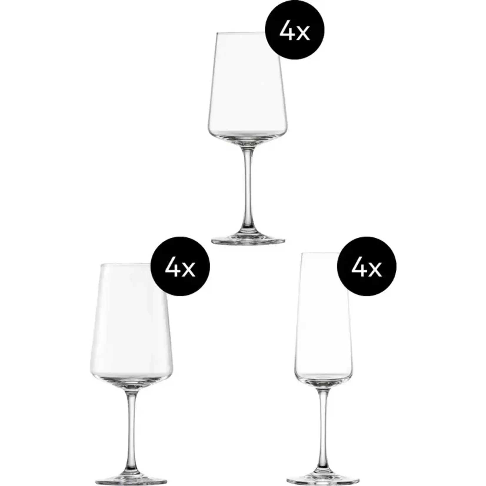 Zwiesel Collection Glas 12 delig set-4 wit-rood-champagne glazen MioVino Schott Zwiesel MioVino 3x4 glazen Zwiesel 124072