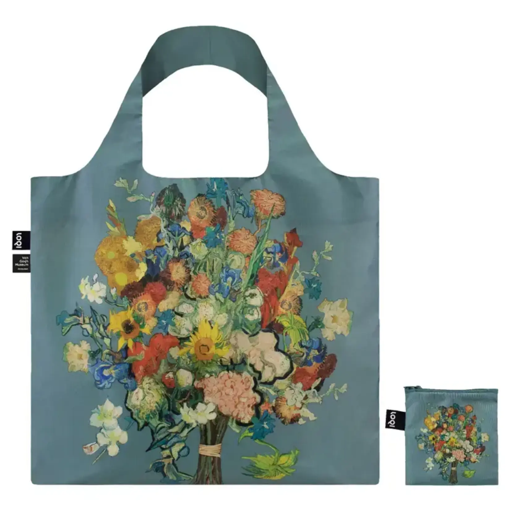 Loqi Loqi bag large Blue Flower Pattern Van Gogh 100 % recycled opvouwbaar Loqi tasje Loqi Museum Collection VGM.AB