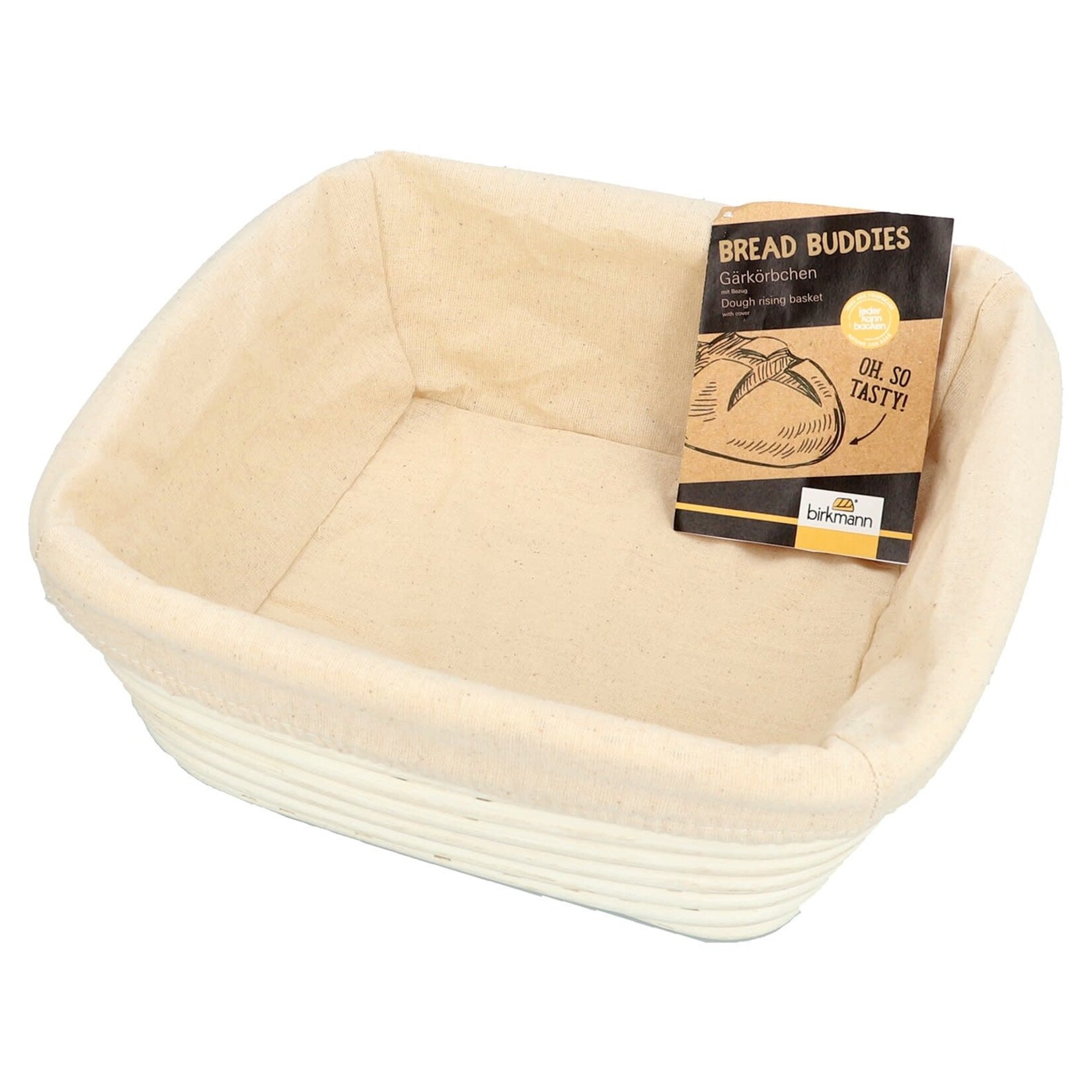 Birkmann 250x250x95 mm vierkante rijsmand met katoenen hoes Birkmann rijsmand vierkant Bread Buddies B331341