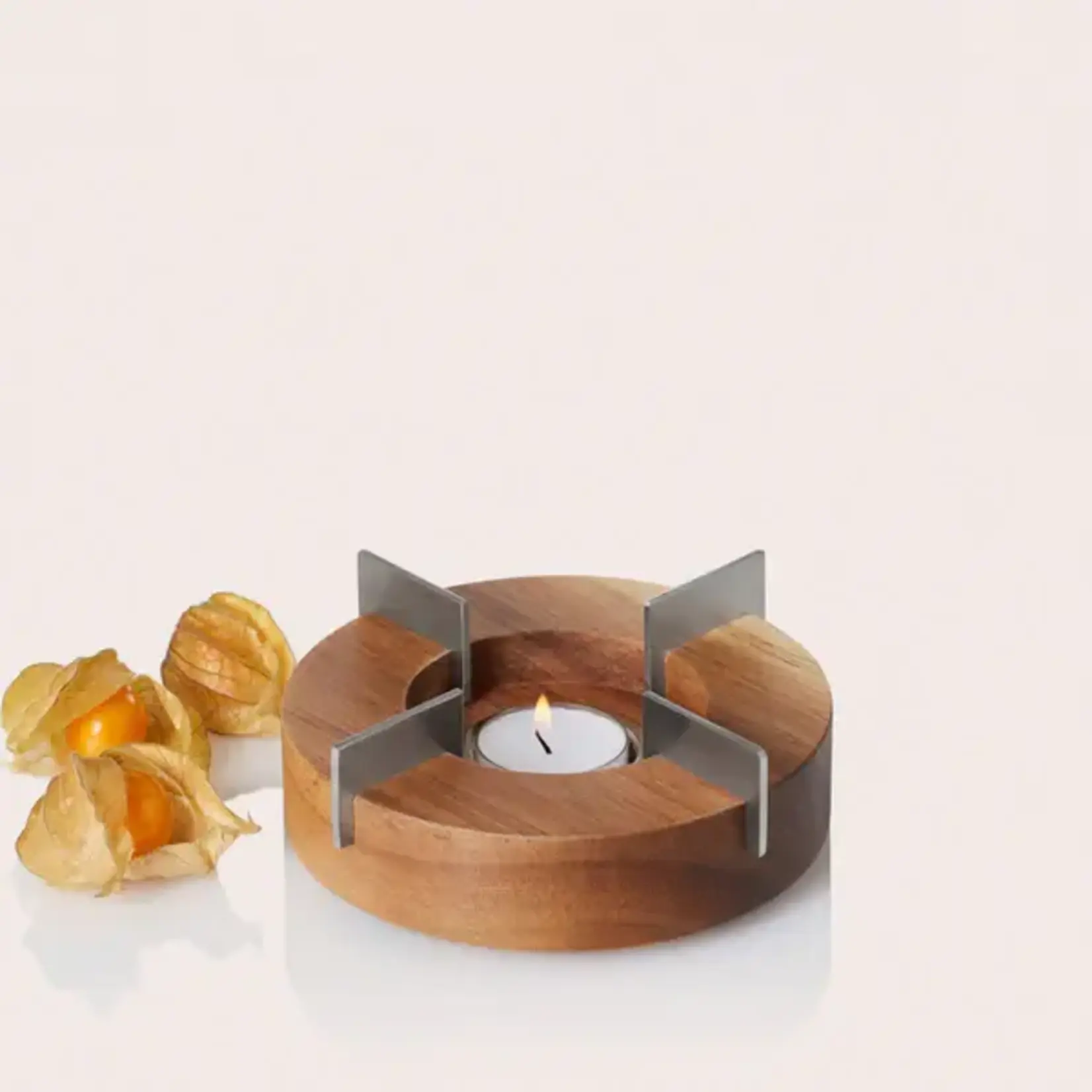 AdHoc Design AdHoc theelicht rechaud Ø 145 mm AdHoc Tuto acacia hout met rvs Ad Hoc tk48