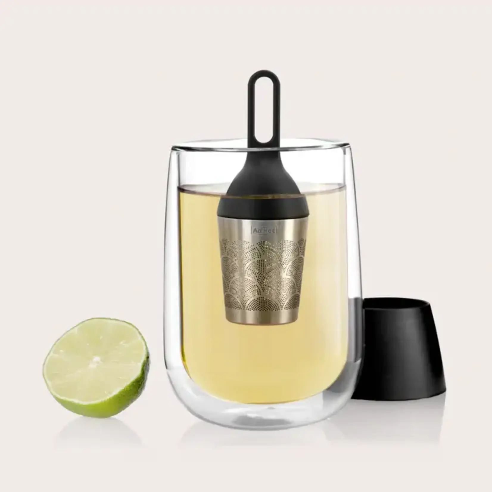 AdHoc Design AdHoc Floatea Fusion zwart rvs Ø 4 cm  drijvend thee ei met druppel vangende houder  AdHoc TE55