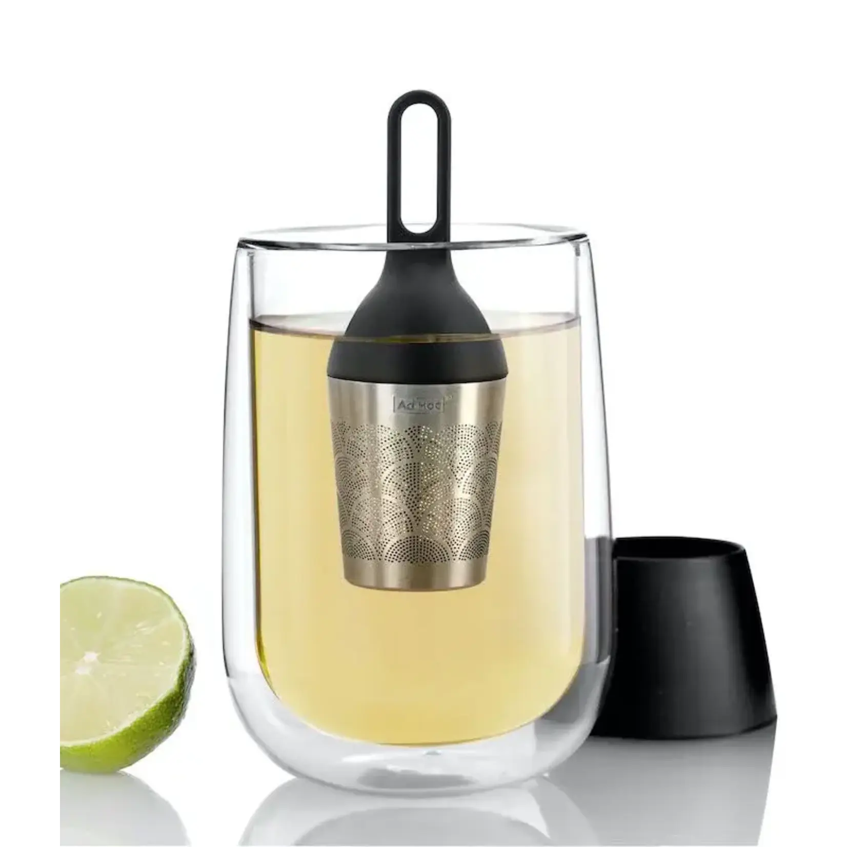 AdHoc Design AdHoc Floatea Fusion zwart rvs Ø 4 cm  drijvend thee ei met druppel vangende houder  AdHoc TE55
