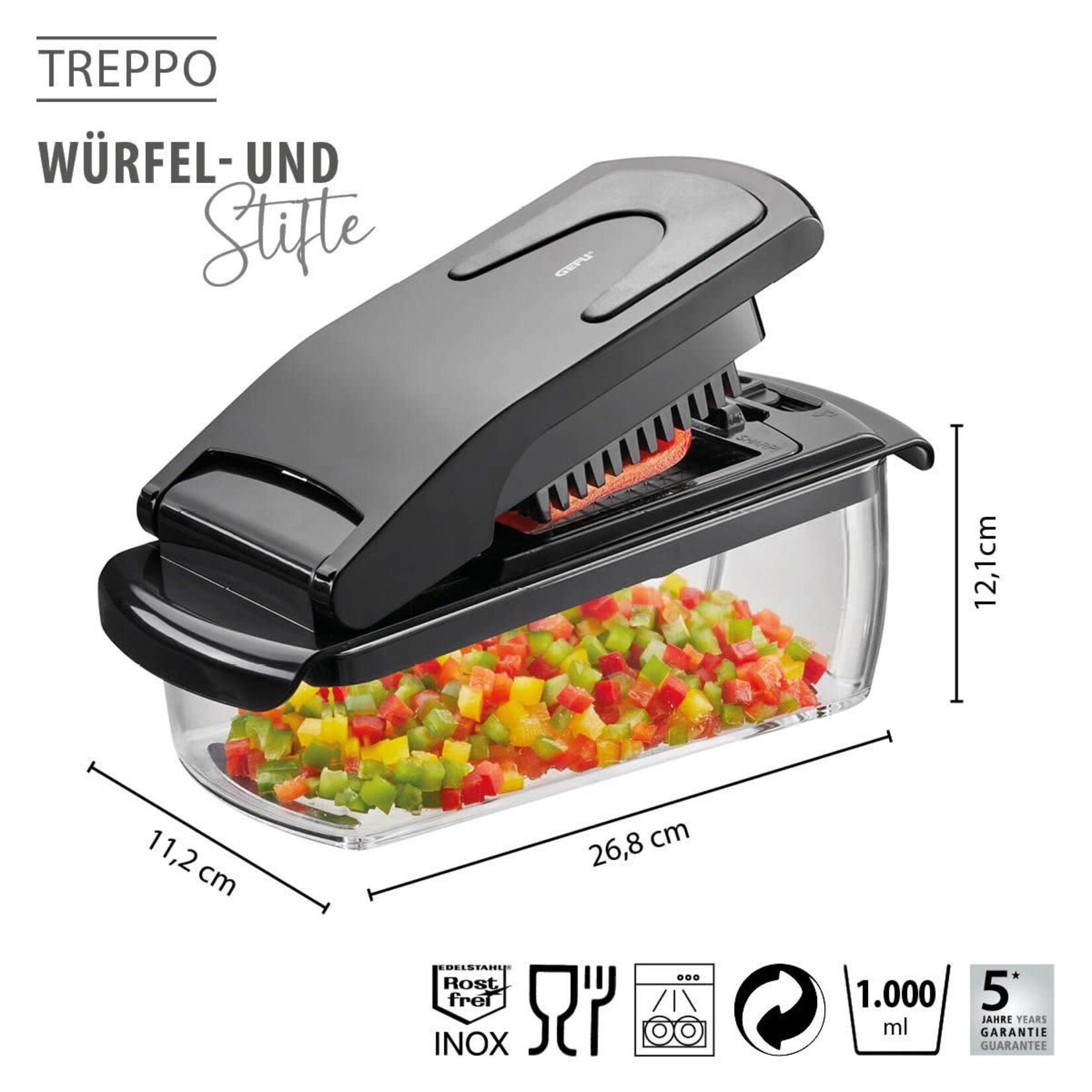 Gefu 7 x 7 mm en 13 x 13 mm snijder voor staafjes of blokjes Gefu Treppo Gefu 89471