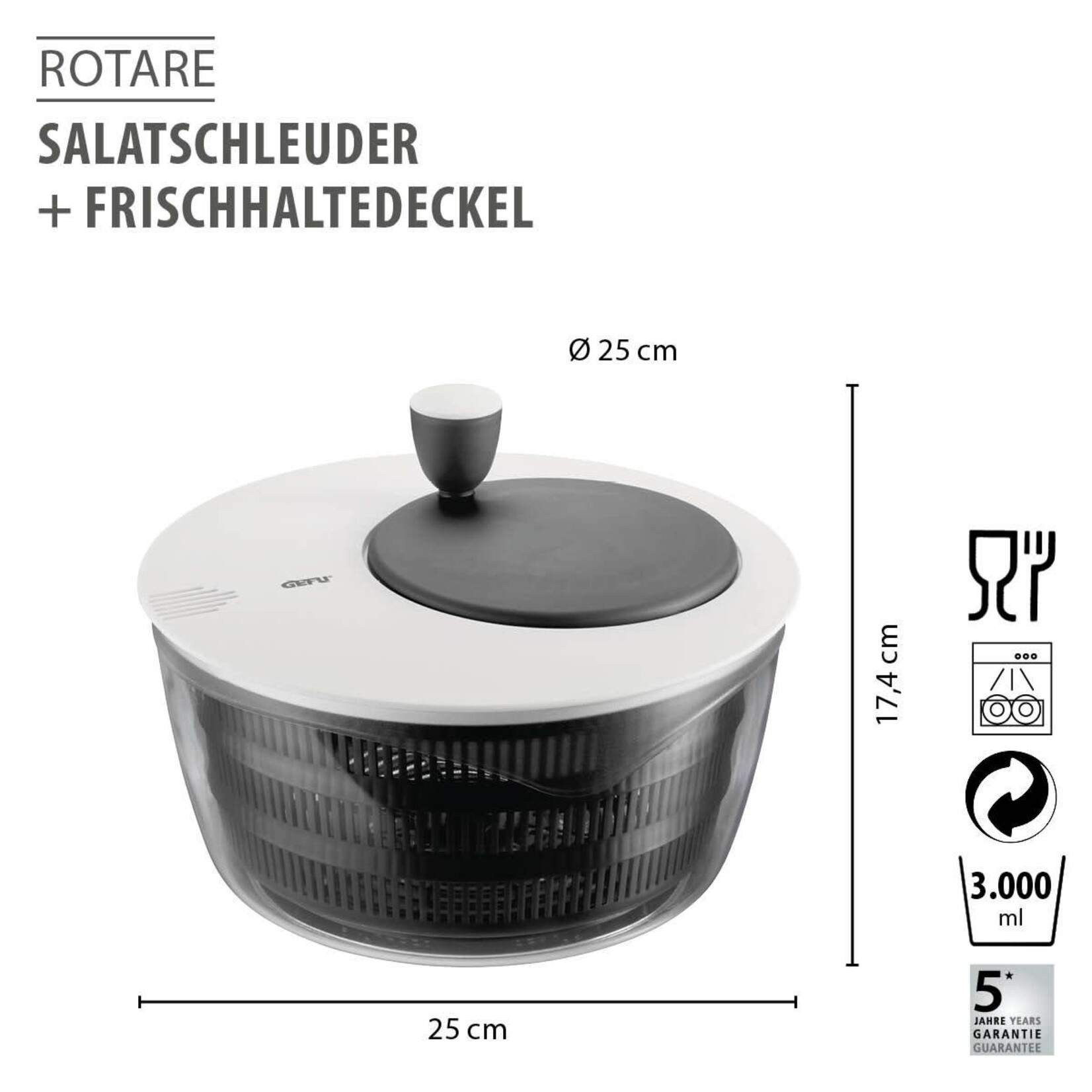 Gefu Met extra deksel kunststof kruiden en Salade centrifuge sla zwierder Gefu Rotare saladespinner Gefu 00182