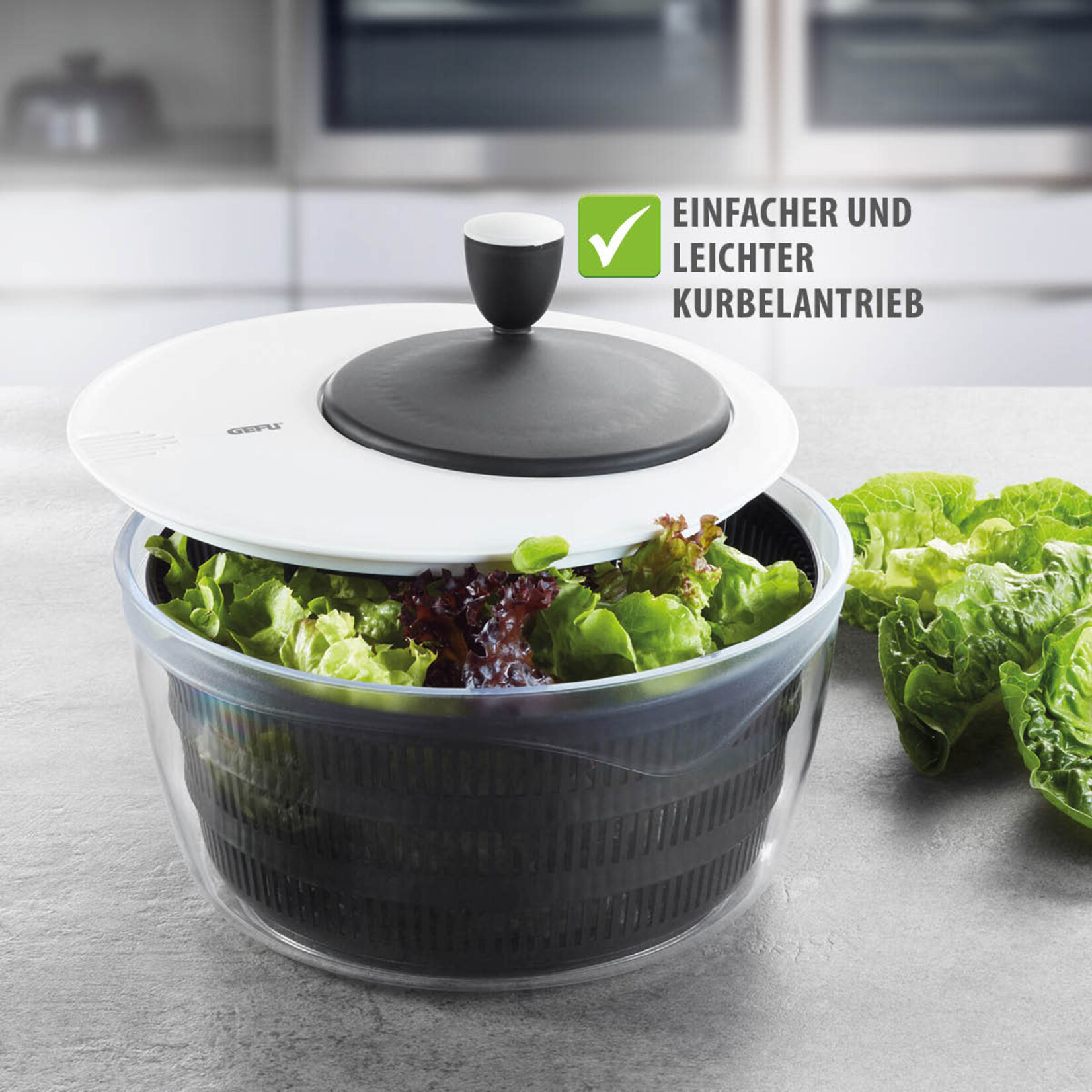 Gefu Met extra deksel kunststof kruiden en Salade centrifuge sla zwierder Gefu Rotare saladespinner Gefu 00182