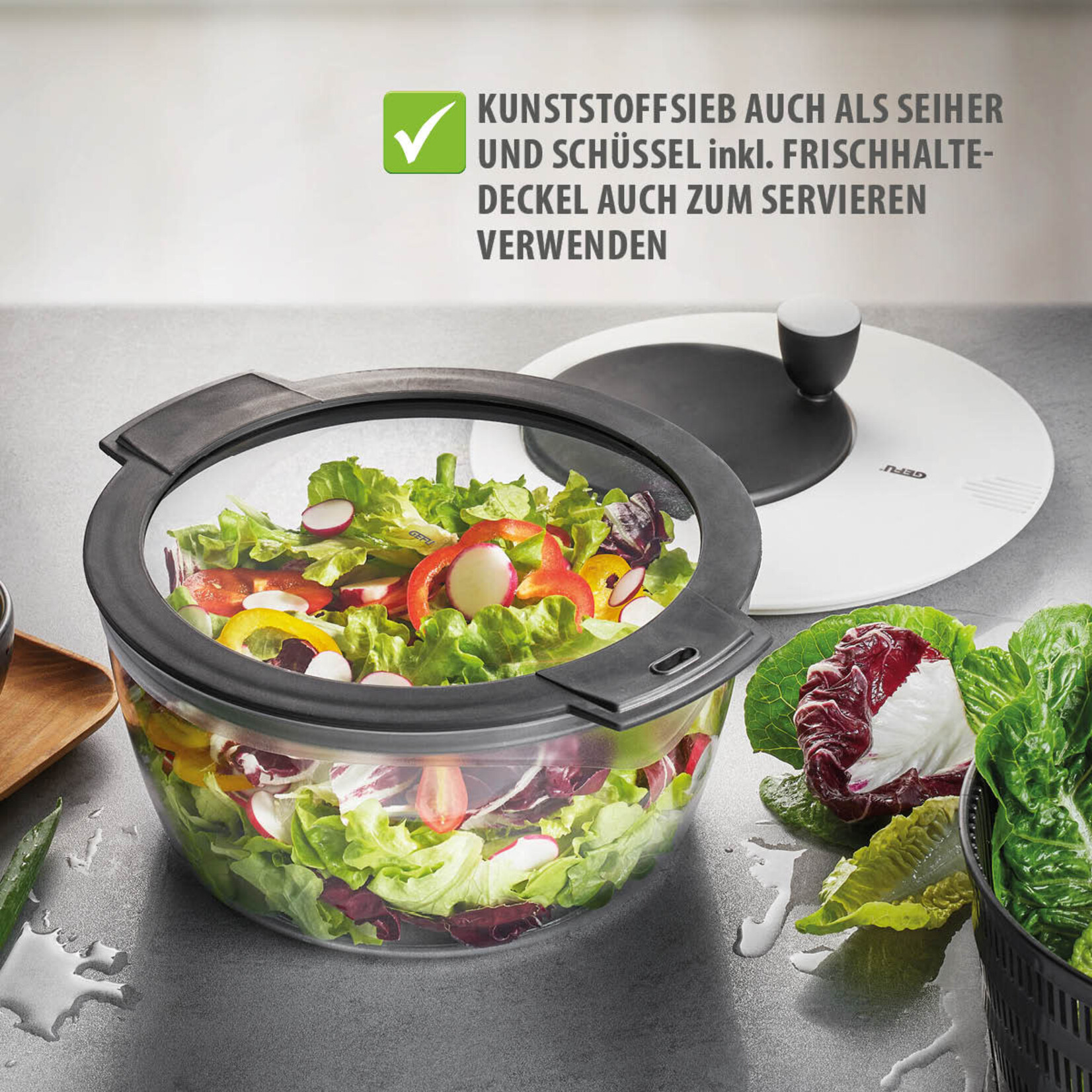 Gefu Met extra deksel kunststof kruiden en Salade centrifuge sla zwierder Gefu Rotare saladespinner Gefu 00182