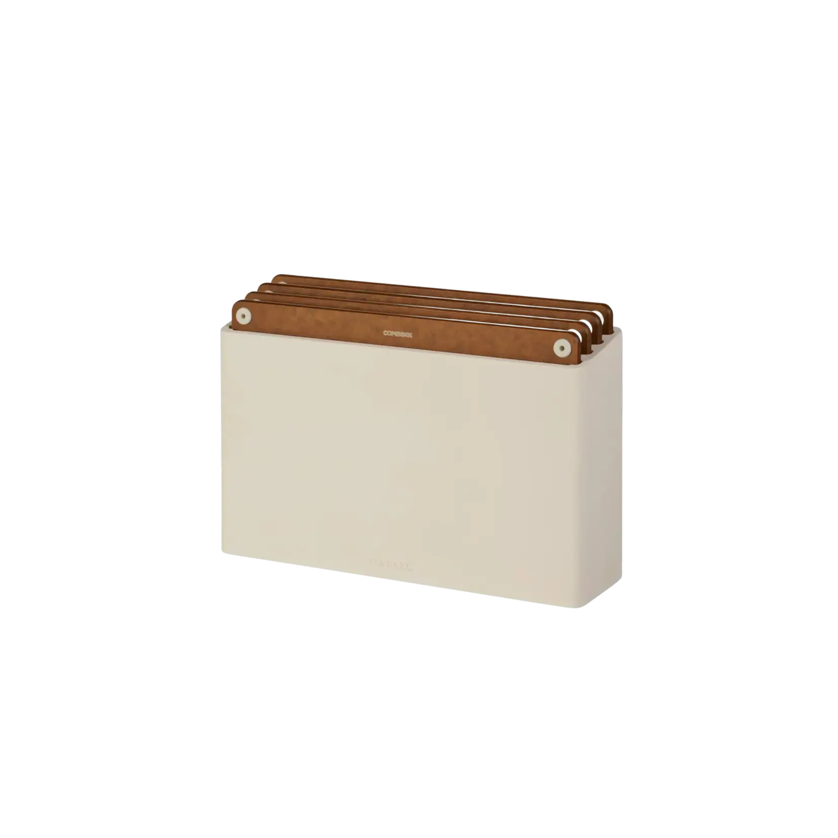 Combekk, Nederlands design  gietijzeren pannen uit gerecycled materiaal. Combekk zand houder en bruin 4 geperst houten snijplanken met houder Combekk 596401brs