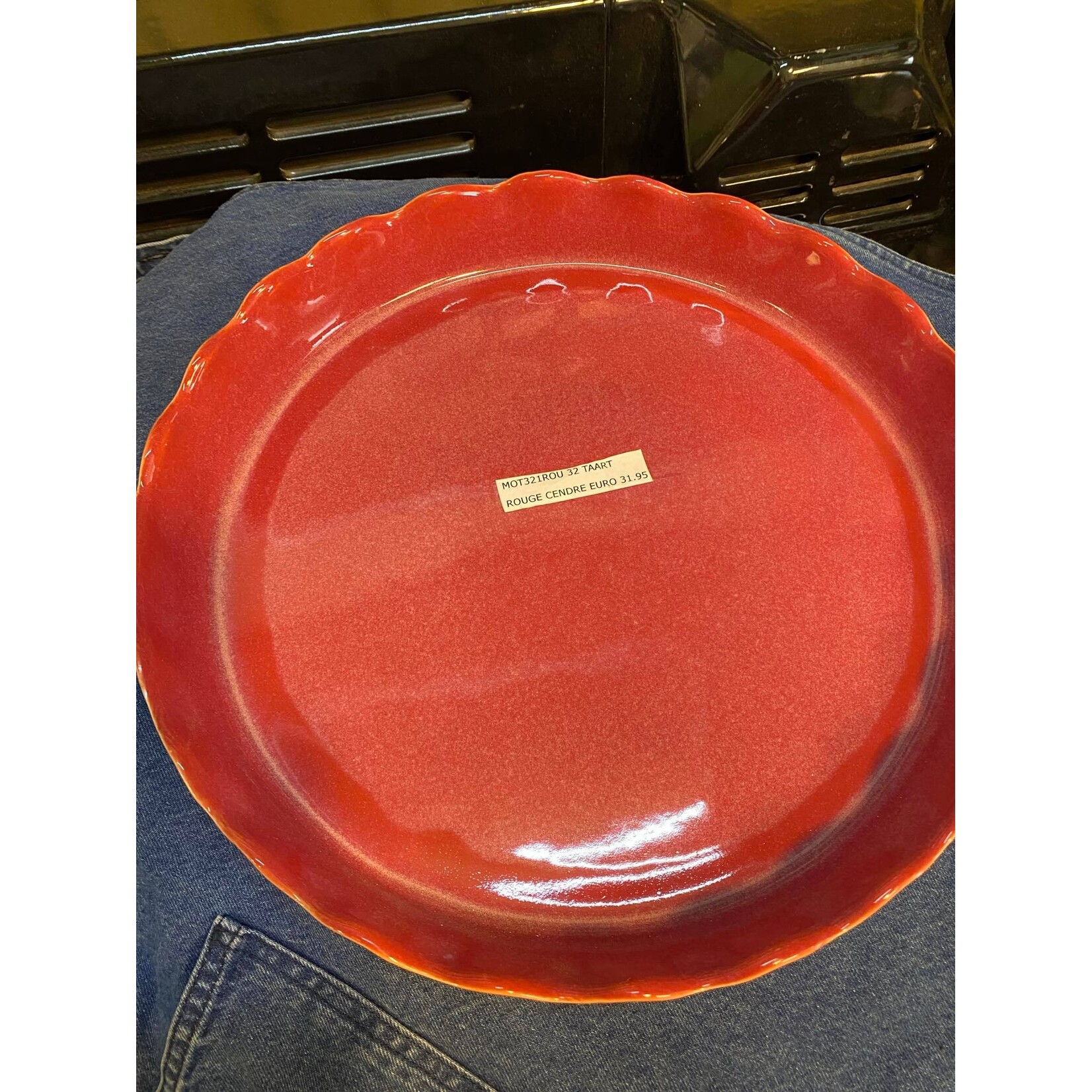 Gresnovo, handgemaakt keihard stoneware uit Portugal quiche vorm schaal 320x45 mm cm Gresnovo Moove taart quiche schaal Rouge Cendré mot321rou