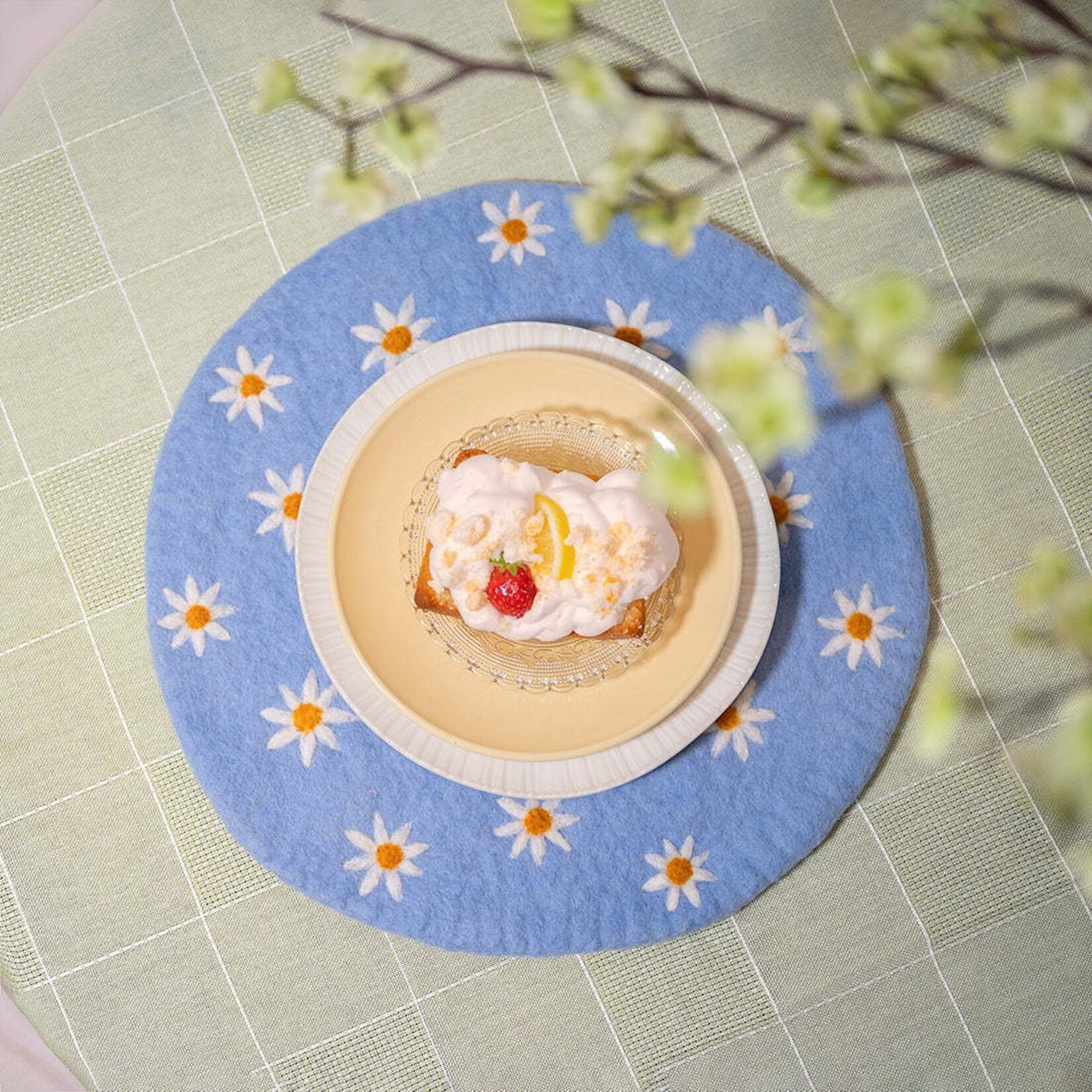 Fairmade Fairtrade voor Sjaal met Verhaal Sjaal met Verhaal 35 cm onderzetter placemat Margrietjes Blauw