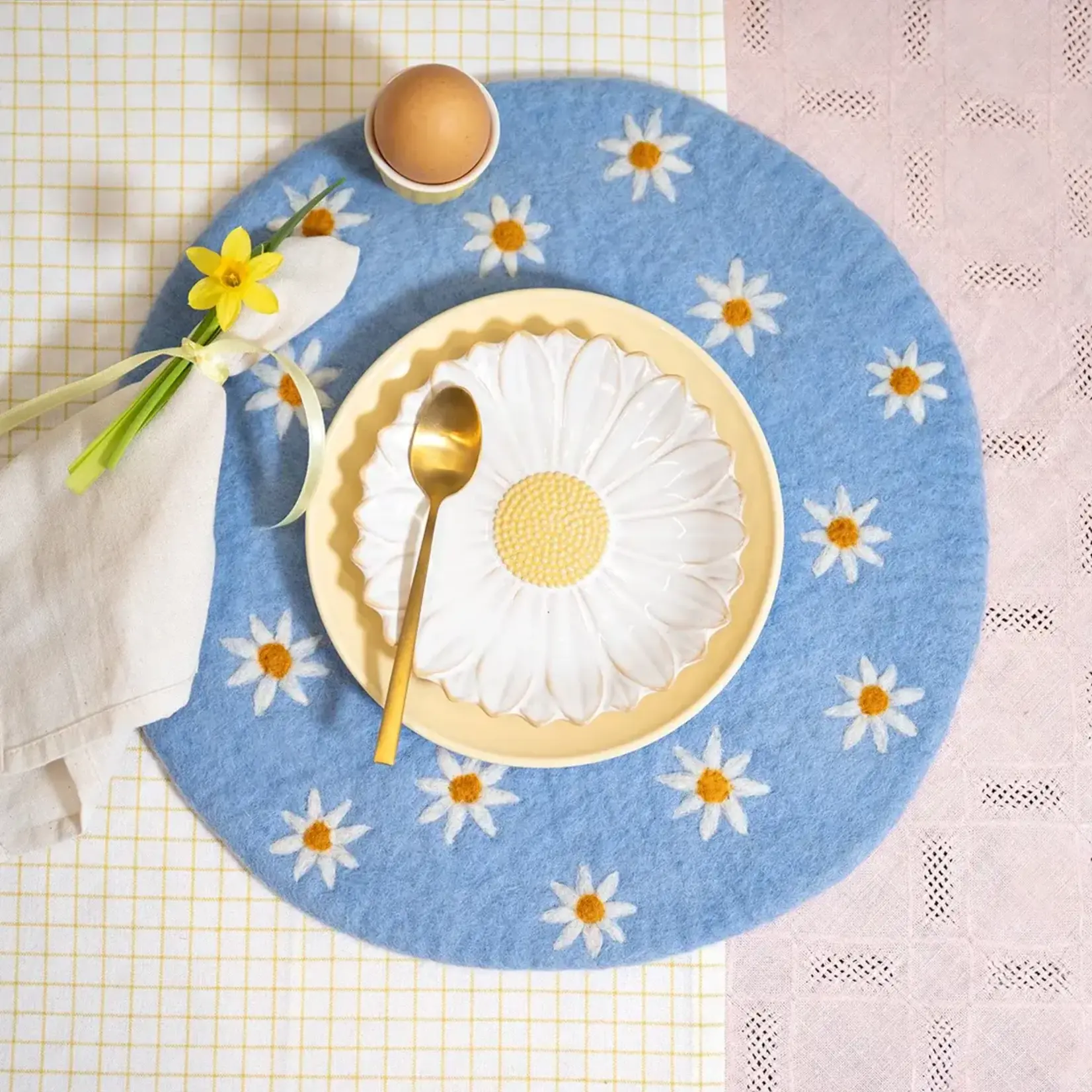 Fairmade Fairtrade voor Sjaal met Verhaal Sjaal met Verhaal 35 cm onderzetter placemat Margrietjes Blauw