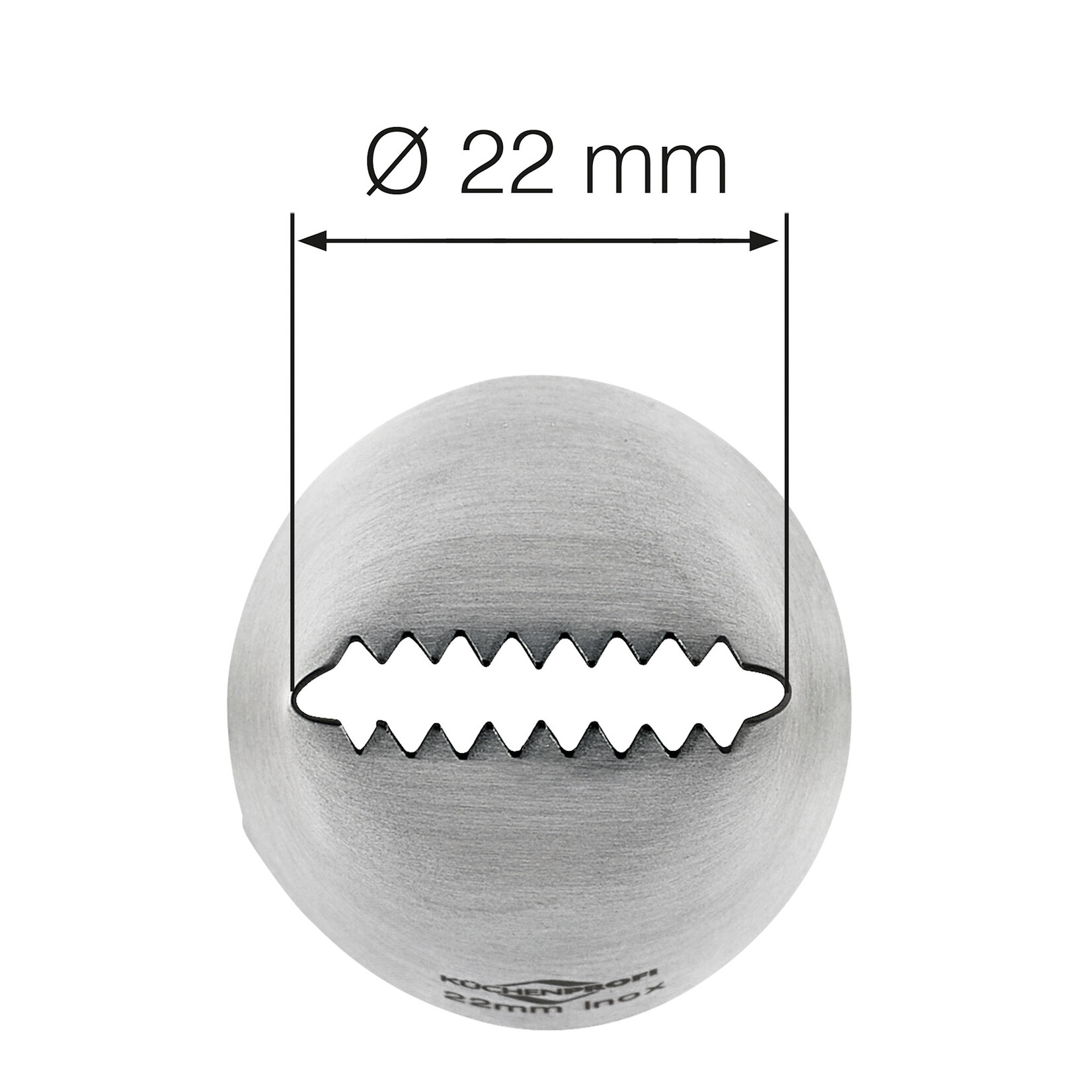 Kuchenprofi 22 mm rvs spuitmondje platgeduwd aan beide zijden gekarteld weef of mand patroon Kuchenprofi 0805512822