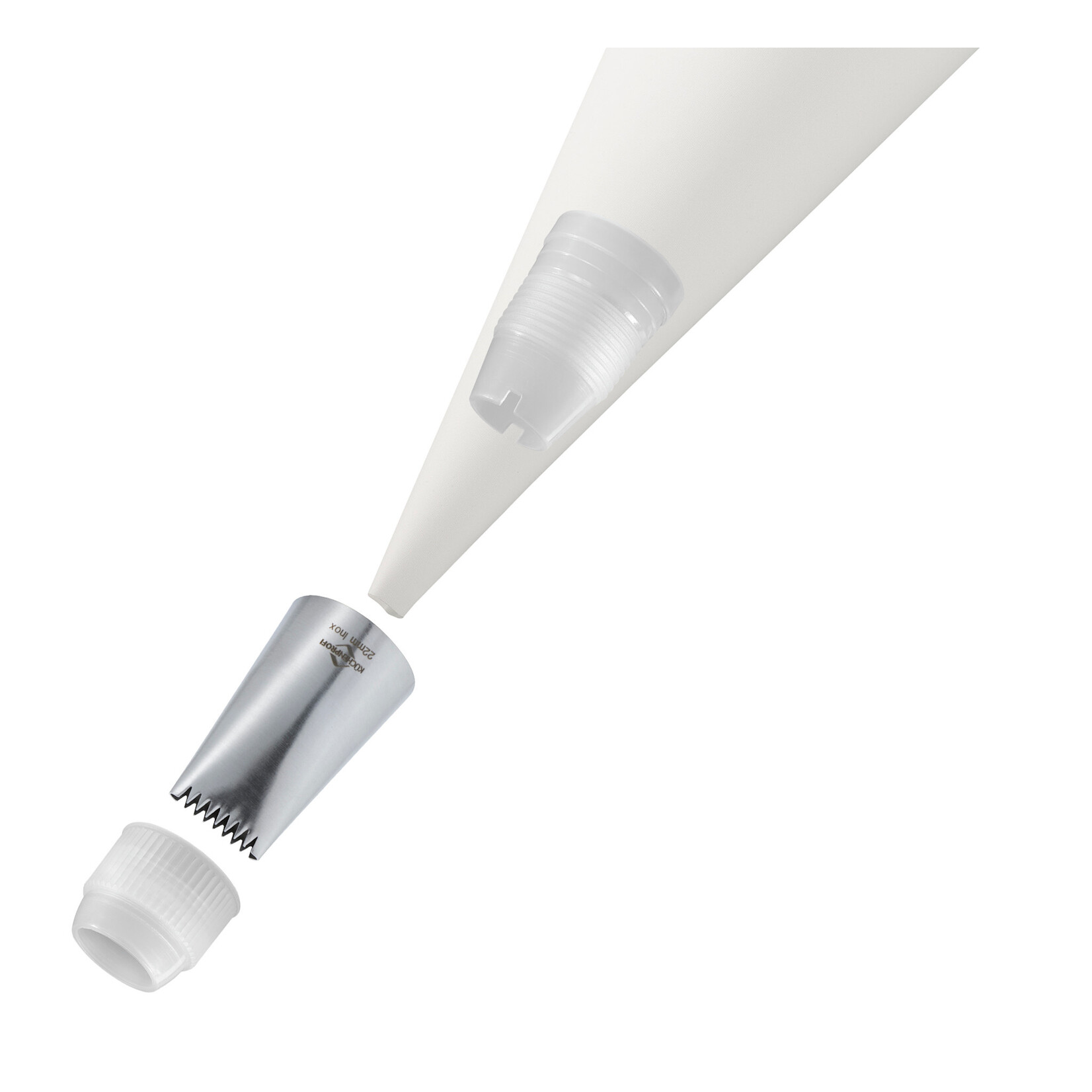 Kuchenprofi 22 mm rvs spuitmondje platgeduwd aan beide zijden gekarteld weef of mand patroon Kuchenprofi 0805512822