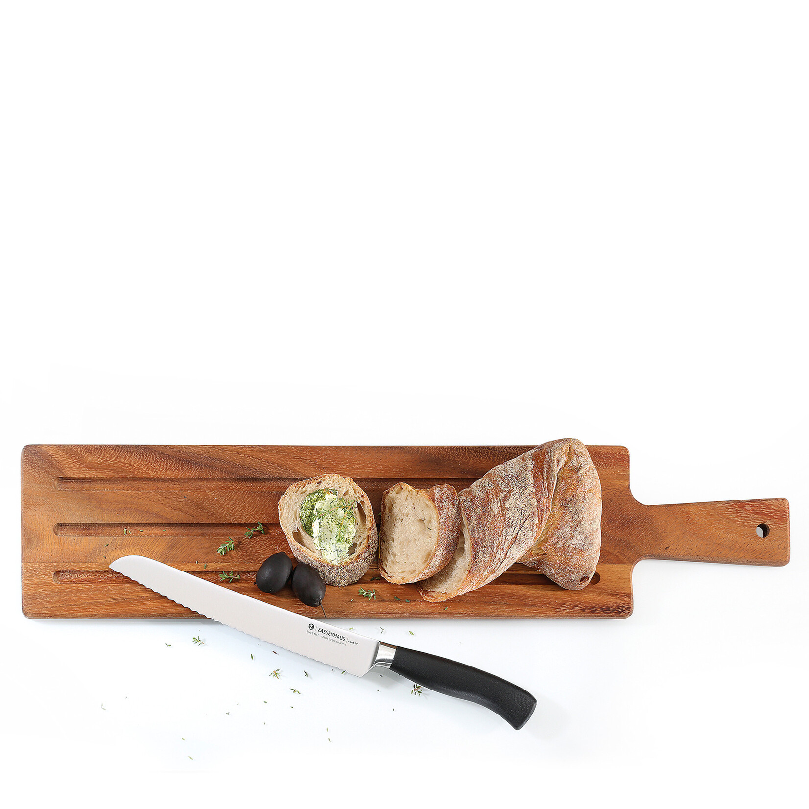 Zassenhaus Zassenhaus Acacia 60 x 13 cm 2 in 1 serveerplank of stokbroodplank Zassenhaus 055207