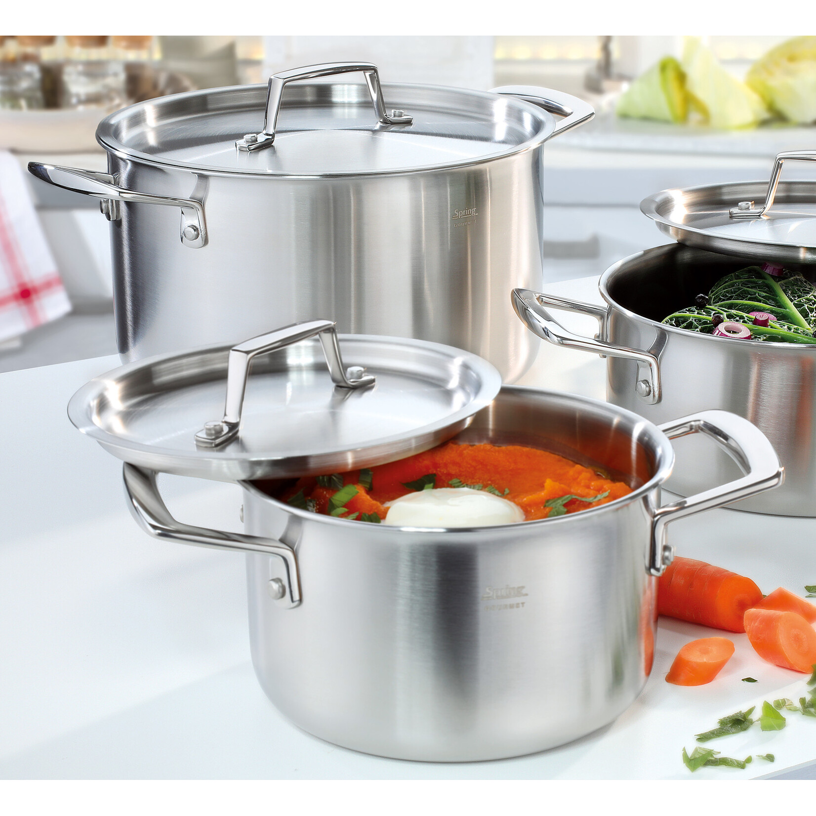 Spring 4 delige kookpannenset Spring Gourmet pannenset 16, 20, 24 kookpan 20 lage kookpan Spring 0580800604