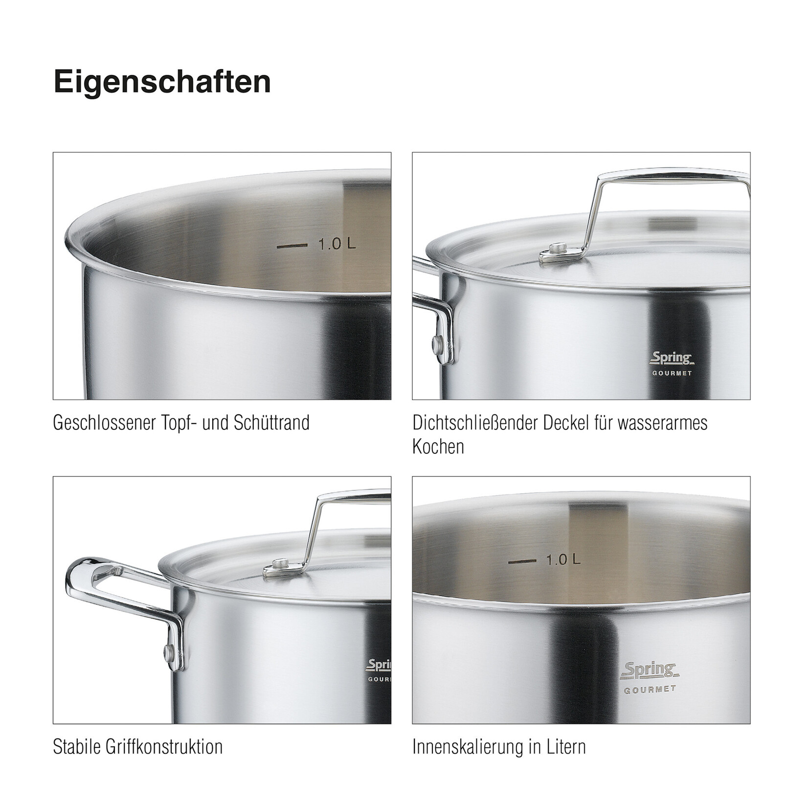 Spring 4 delige kookpannenset Spring Gourmet pannenset 16, 20, 24 kookpan 20 lage kookpan Spring 0580800604