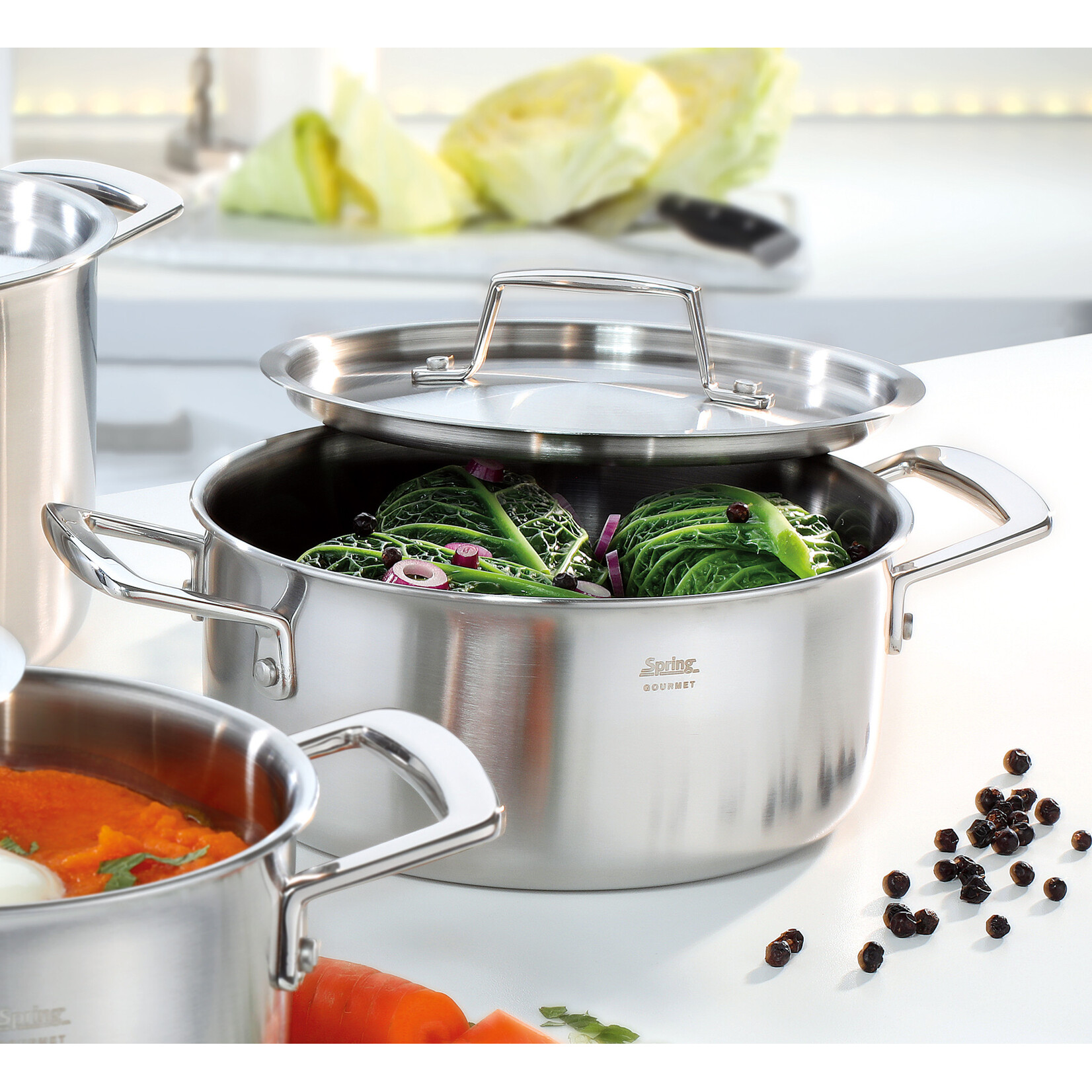 Spring 4 delige kookpannenset Spring Gourmet pannenset 16, 20, 24 kookpan 20 lage kookpan Spring 0580800604