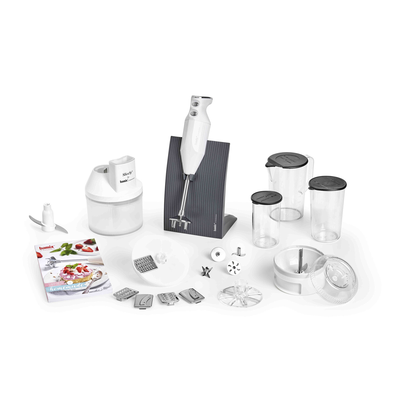 Bamix Bamix® Baking Box, witte staafmixer met 4 mesjes en Bamix SliceSy®  keukenmachine Bamix