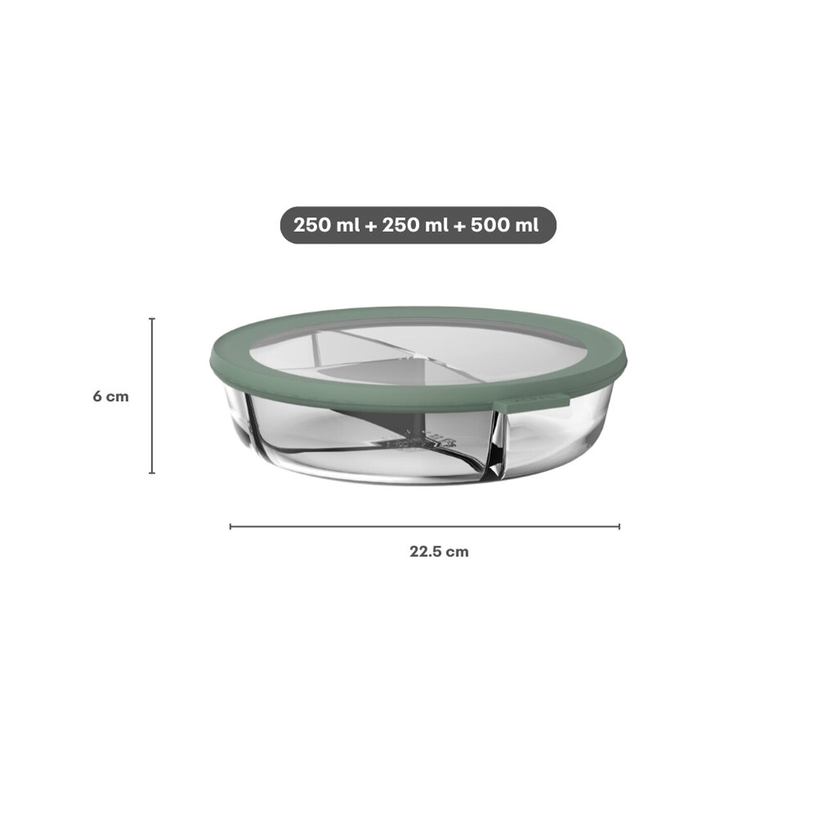 Mepal 3-vaks Mepal Cirqula glazen 3 vak schaal met deksel Nordic sage Mepal 106243094700