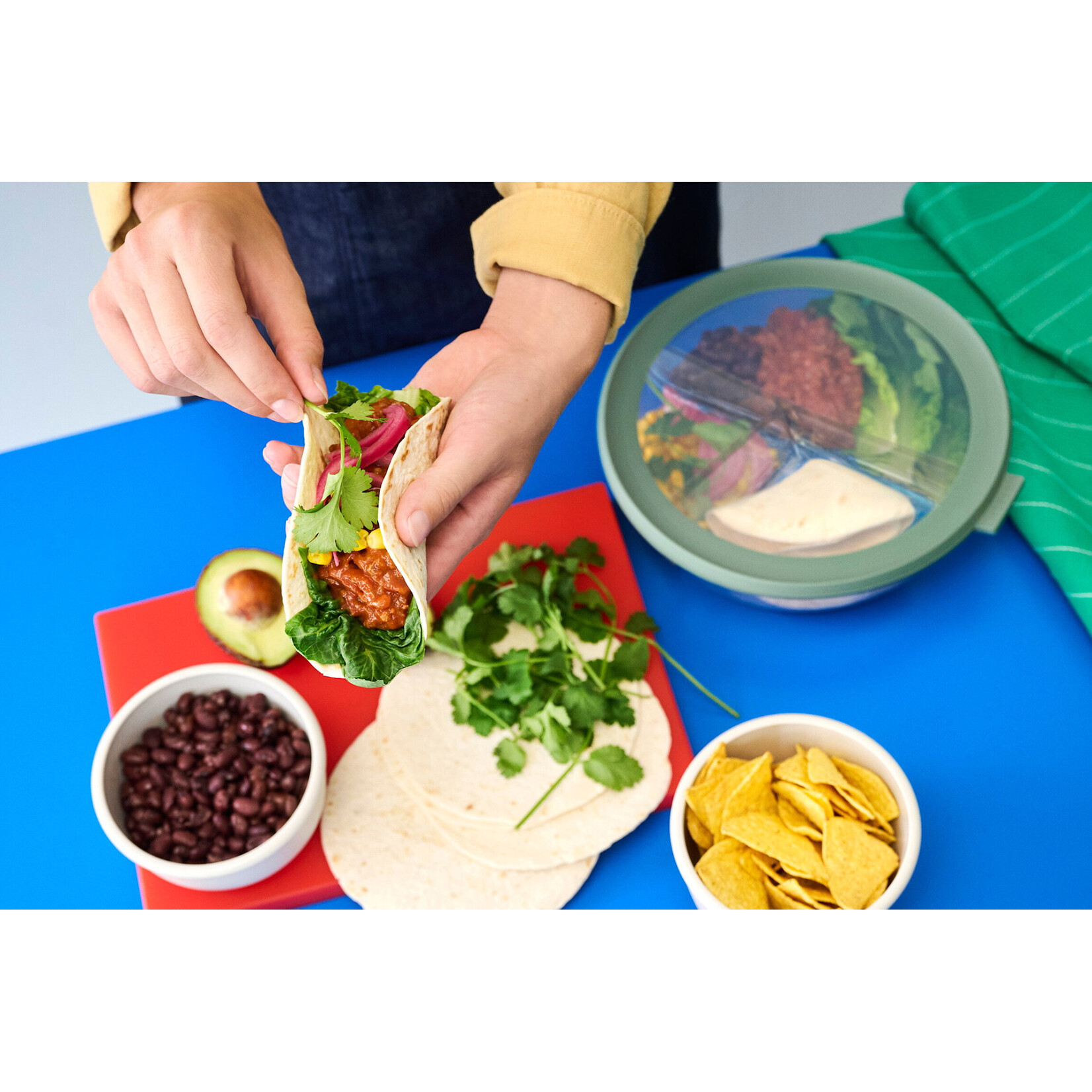 Mepal 3-vaks Mepal Cirqula glazen 3 vak schaal met deksel Nordic sage Mepal 106243094700