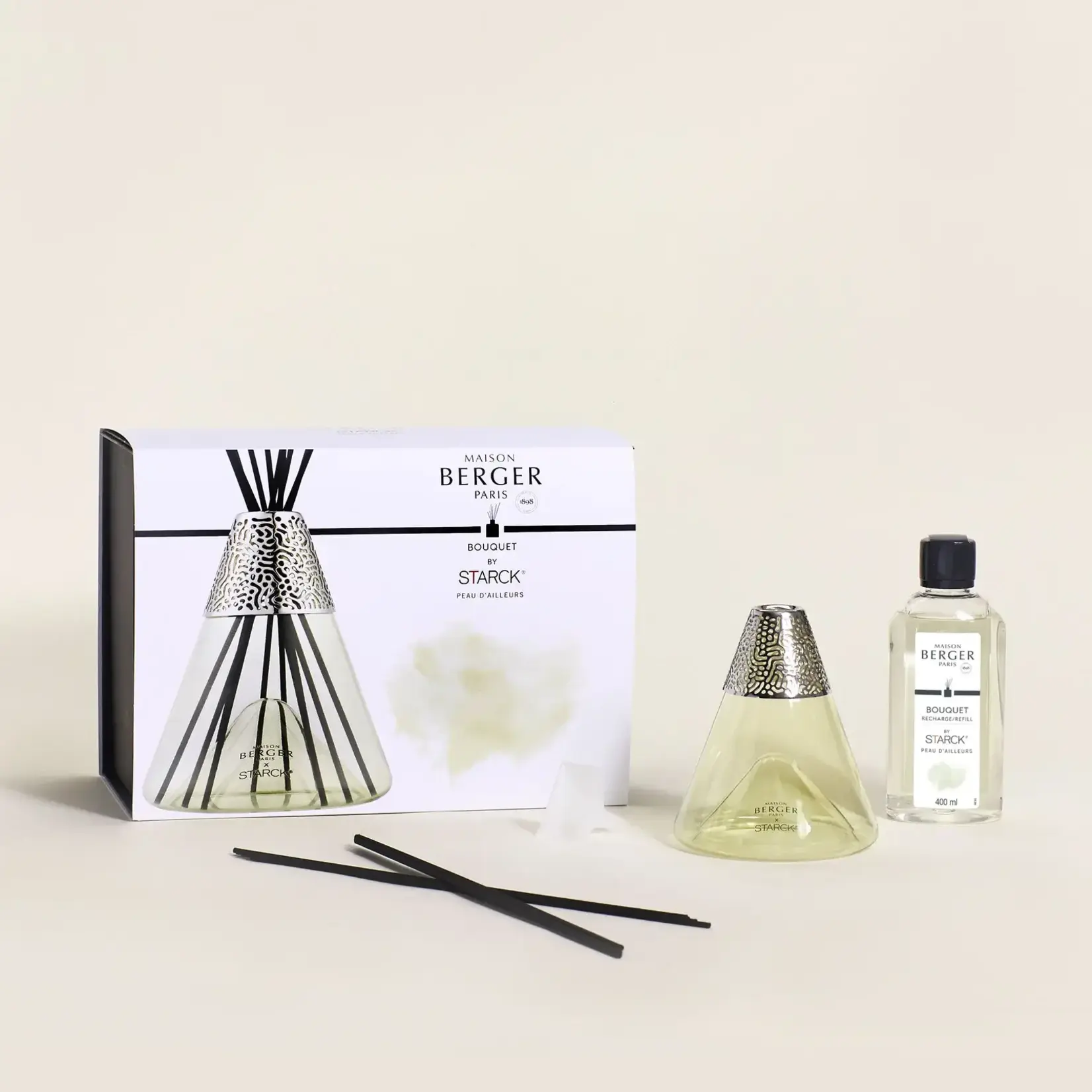 Maison Berger Paris 1898 Parfumverspreider groen met sticks Maison Berger x Starck Peau d' Ailleurs Parfumsticks