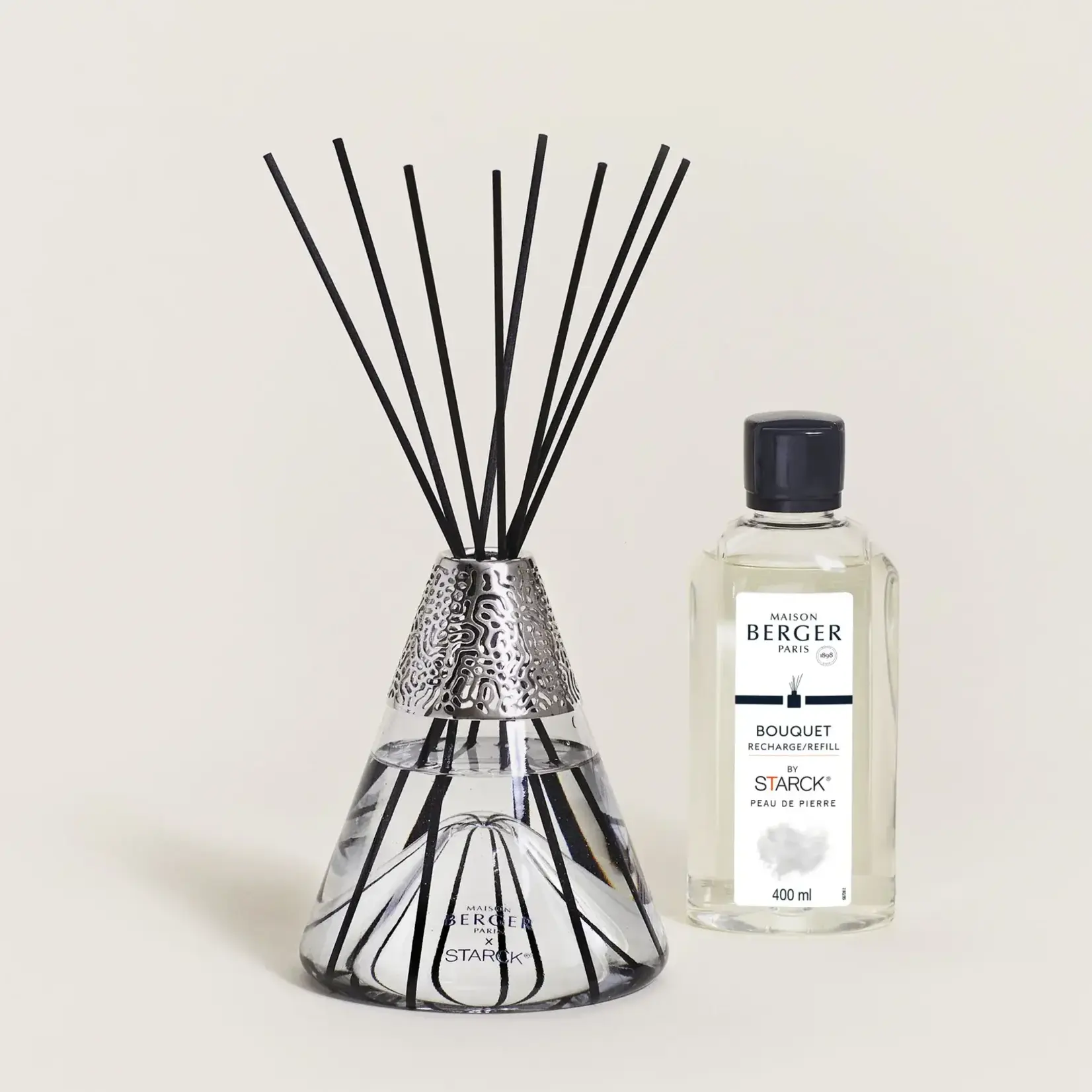 Maison Berger Paris 1898 Parfumverspreider grijs met sticks Maison Berger x Starck Peau De Pierre Parfumsticks