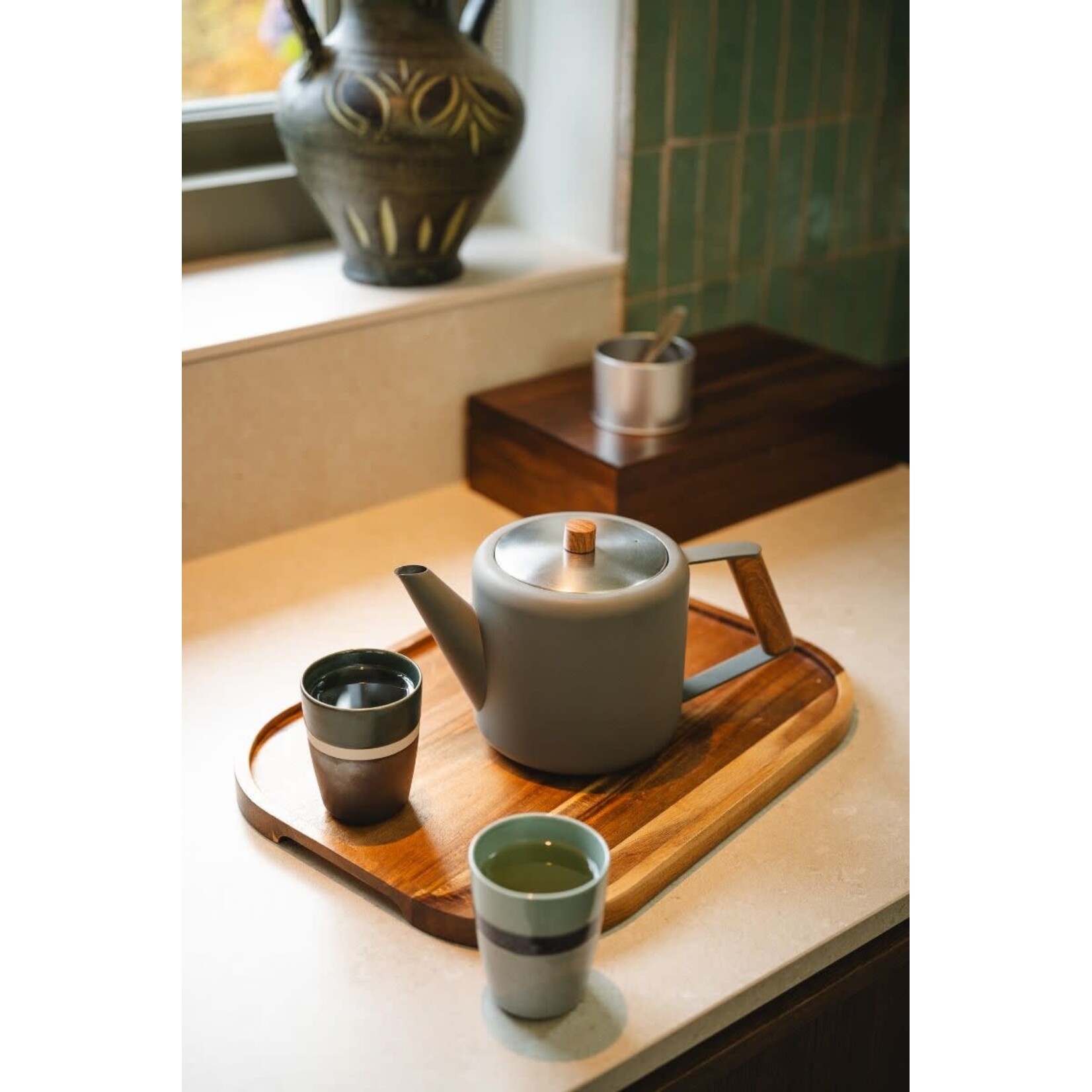 Bredemeijer Bredemeijer dubbelwandige Theepot Boston 1.1 liter Lei Grijs Duet Design  Bredemeijer 111032