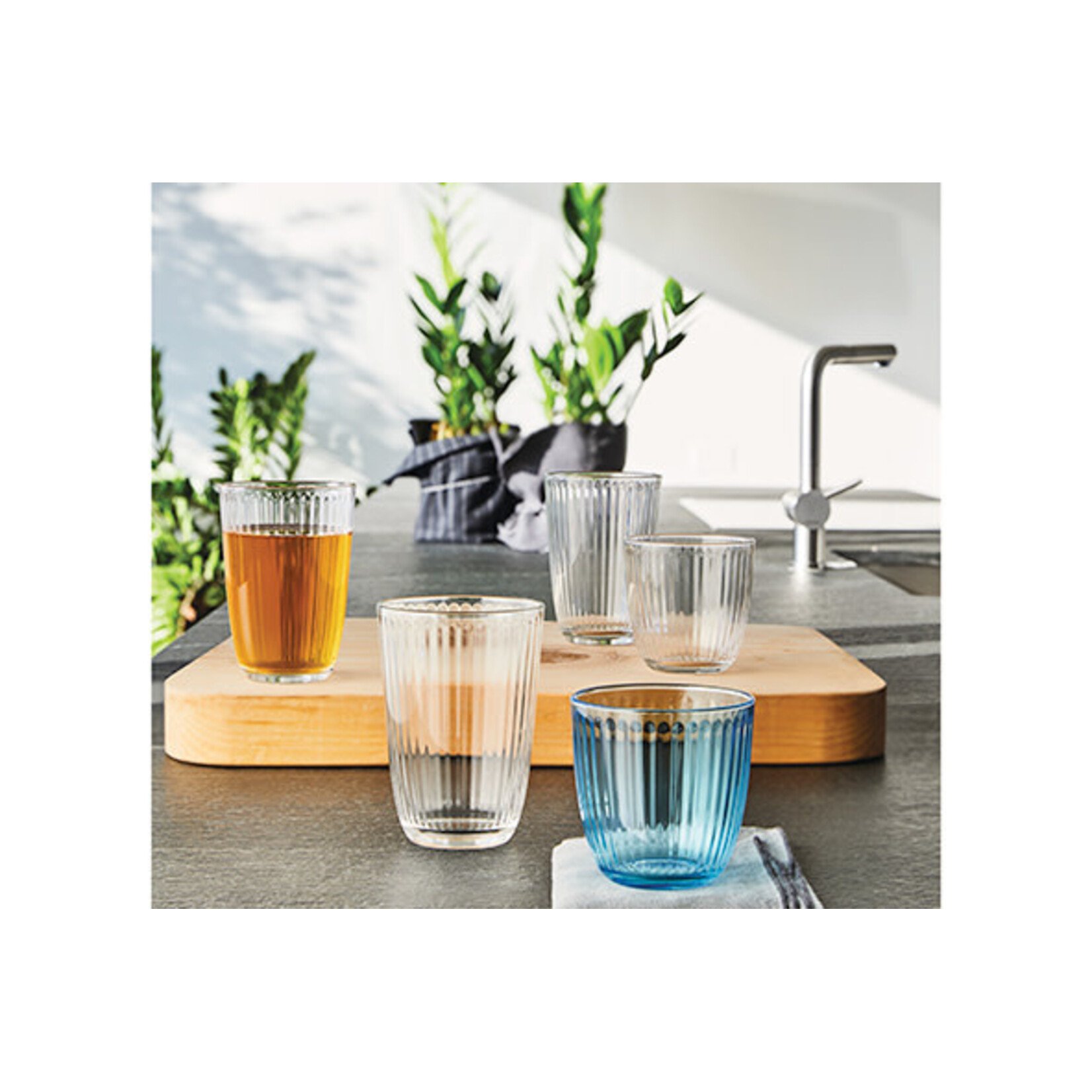 Diverse Merken set-6 290 ml roze glazen sap glas of waterglas met ribbel Bormioli Rocco