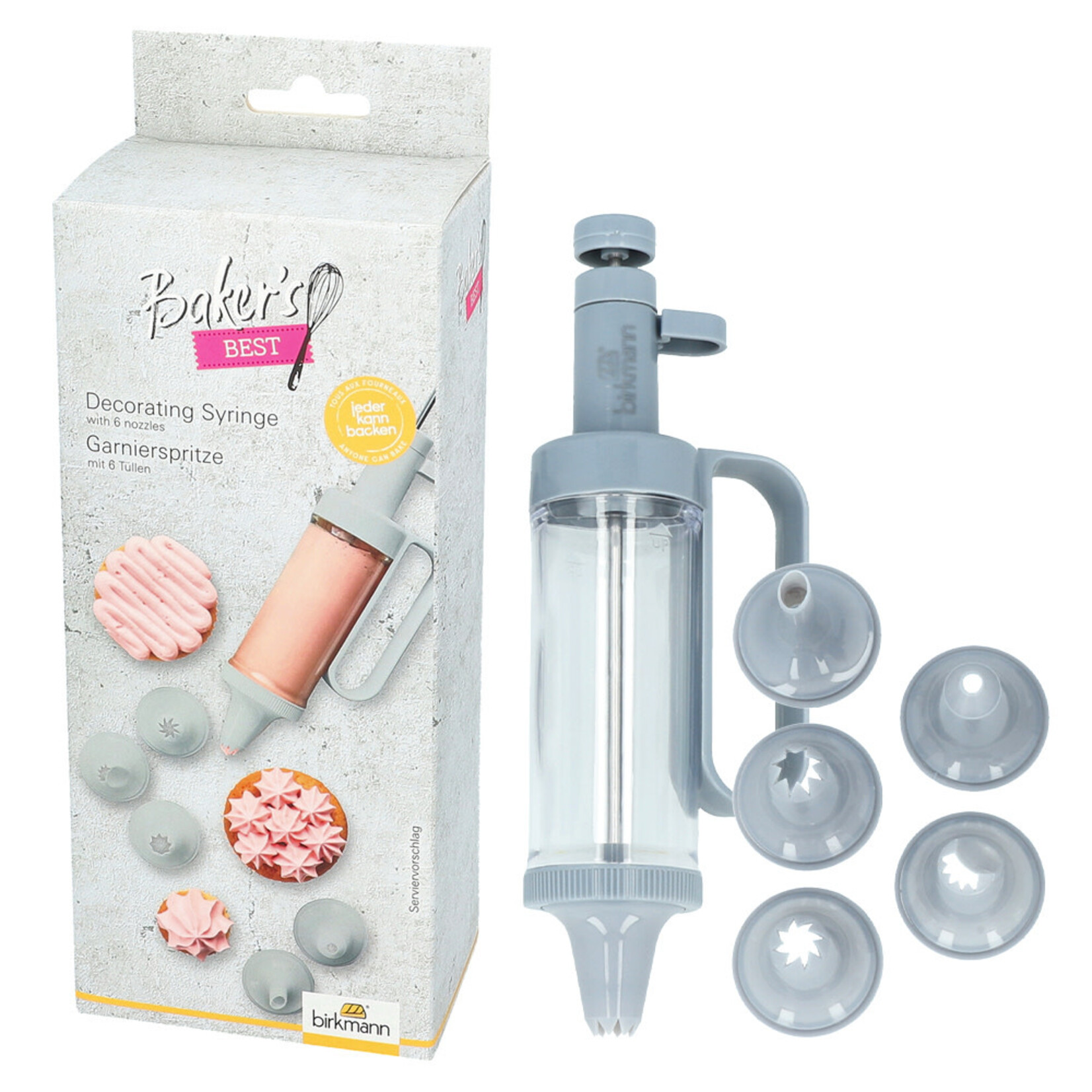 Birkmann Birkmann Bakers Best Decoratie spuit met 6 spuitmondjes ouderwetse garneer spuit Birkmann 424111