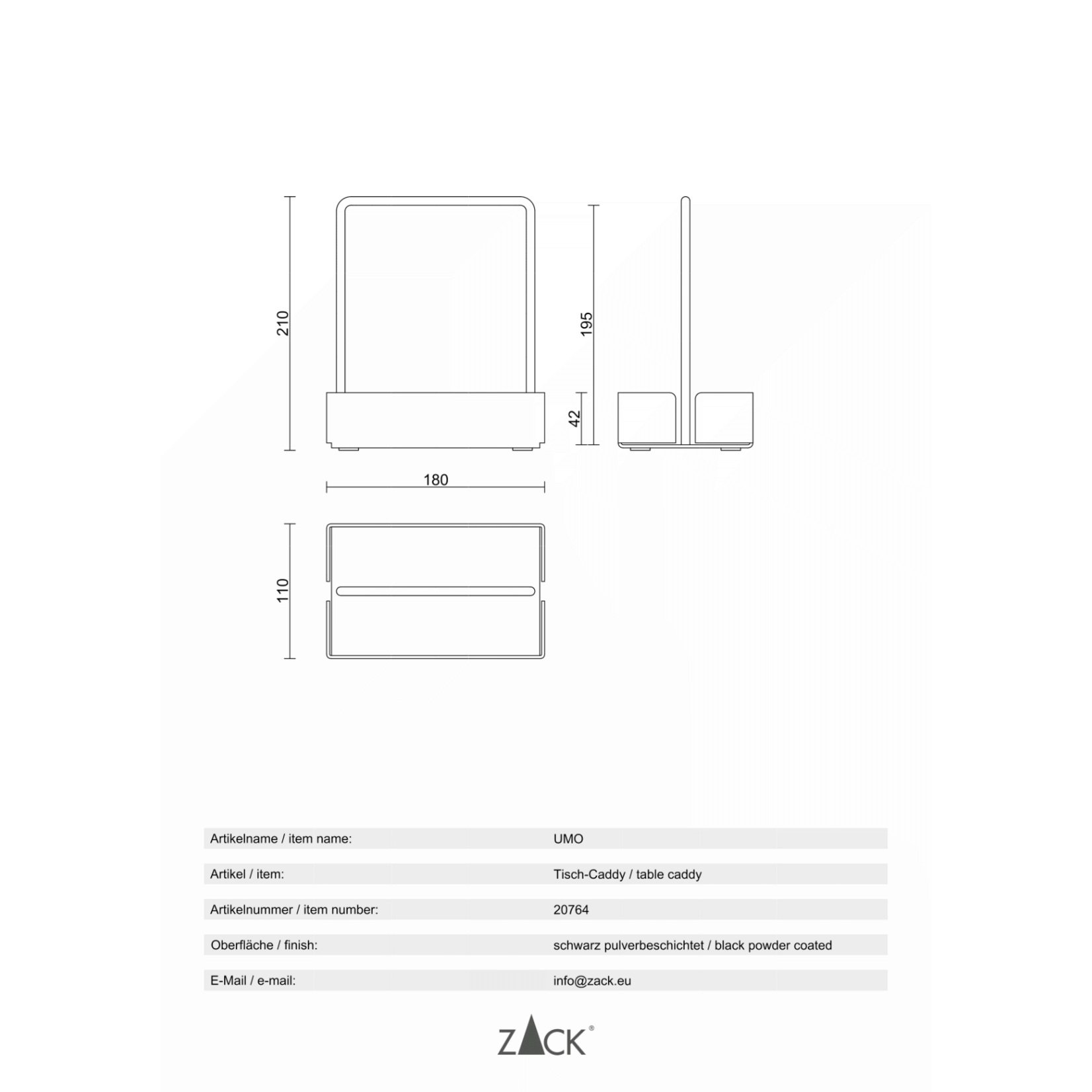 Zack Zack Umo zwarte keuken caddy tafel caddy houder voor ... Zack 20764