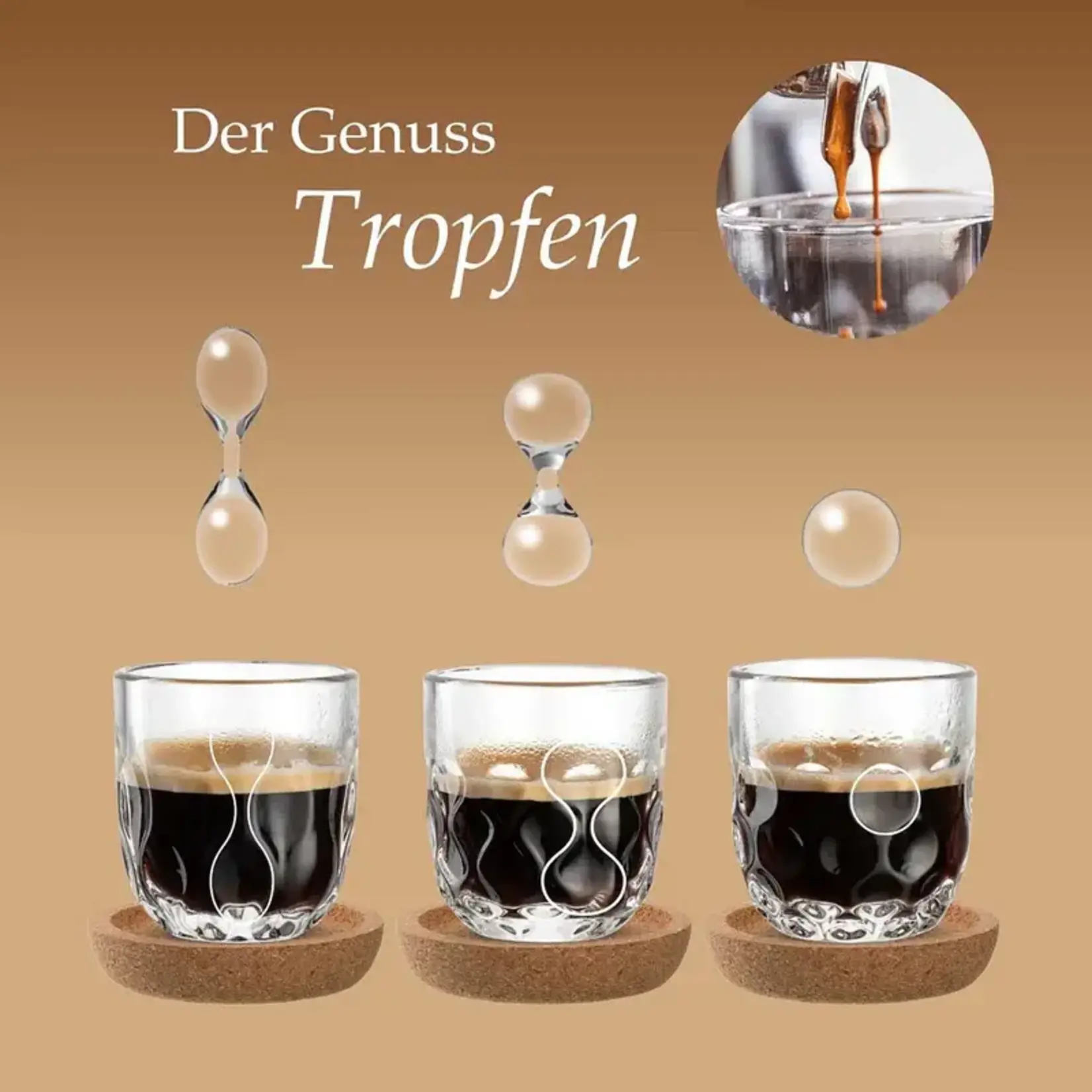 Leonardo Loving Glass Leonardo Gocce koker met 3 verschillende espresso glazen en kurken onderzetters Leonardo 055190